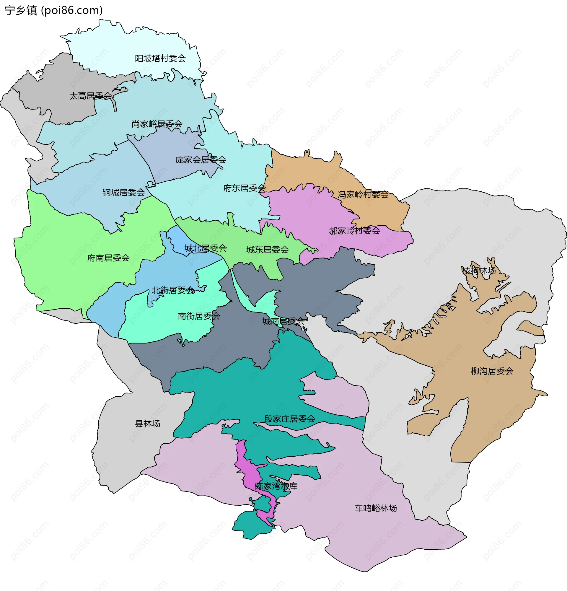 宁乡镇边界地图(五级行政区划)
