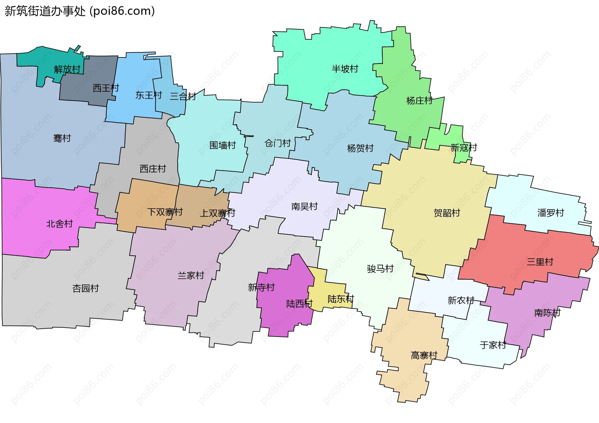 新筑街道办事处边界地图(五级行政区划)