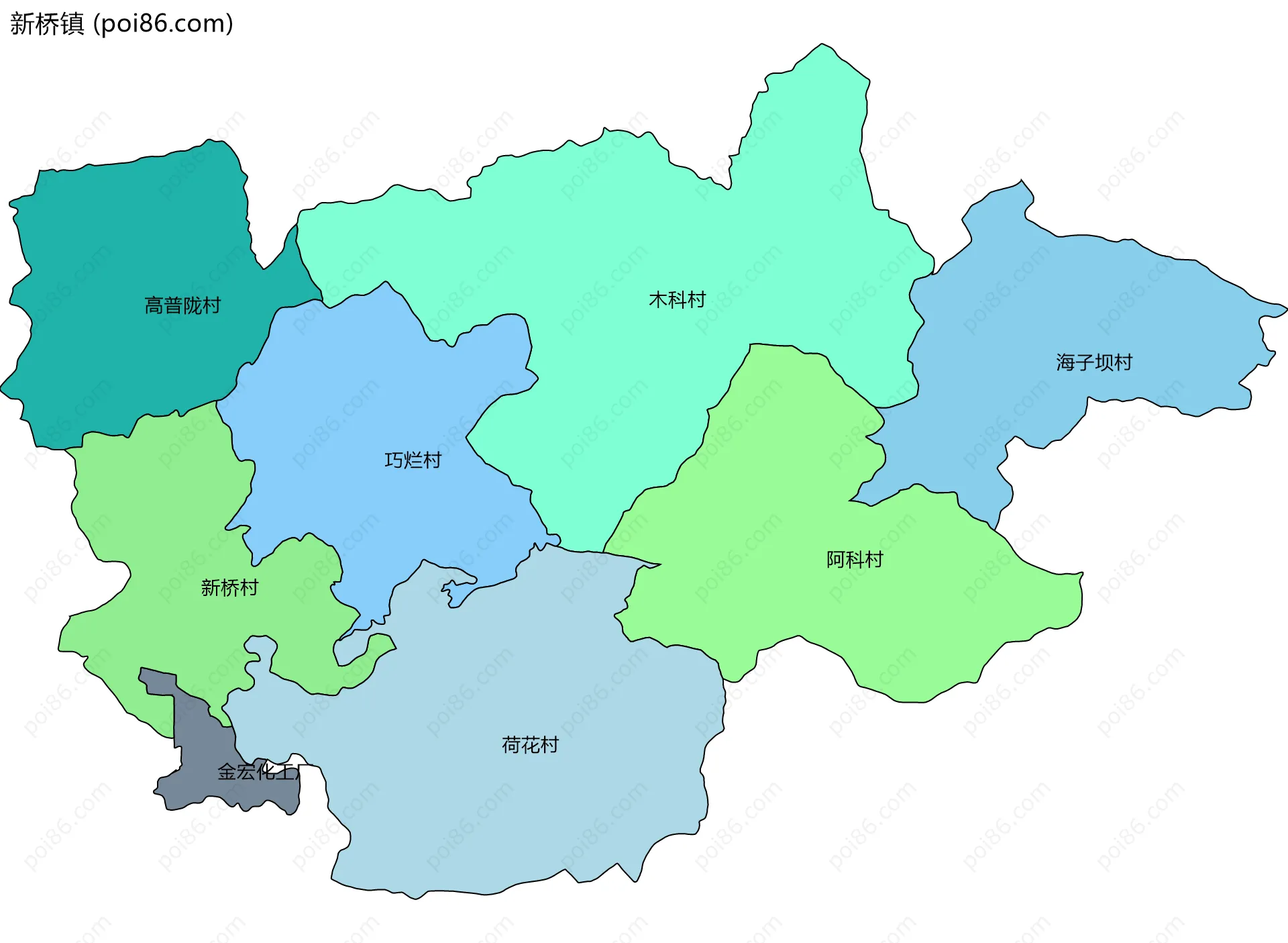 新桥镇边界地图(五级行政区划)