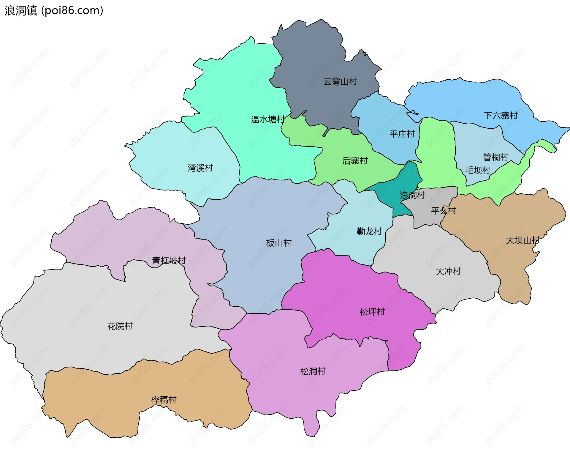 浪洞镇边界地图(五级行政区划)