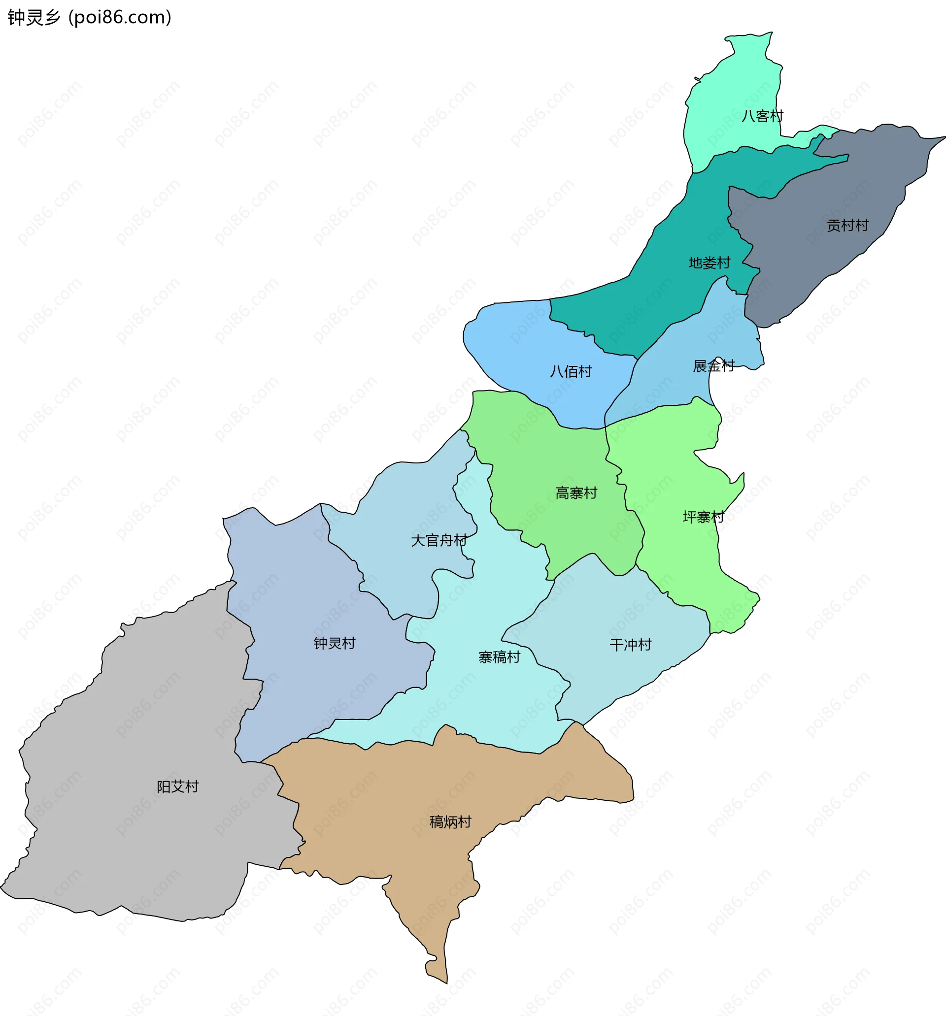 钟灵乡边界地图(五级行政区划)