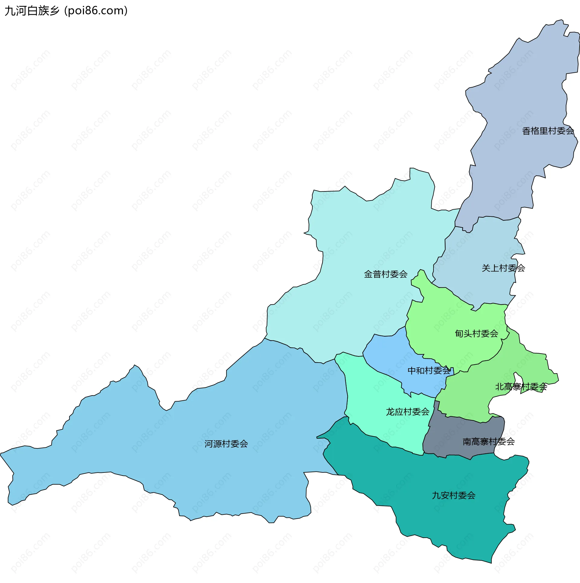 九河白族乡边界地图(五级行政区划)