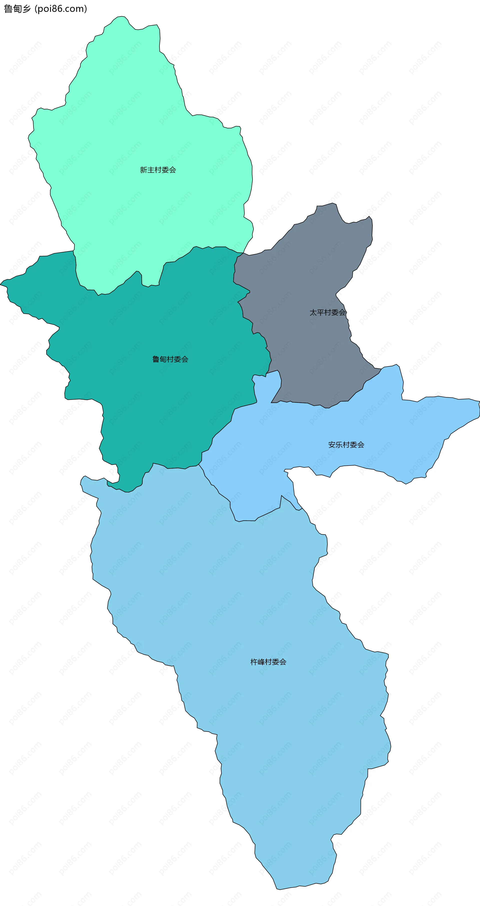 鲁甸乡边界地图(五级行政区划)