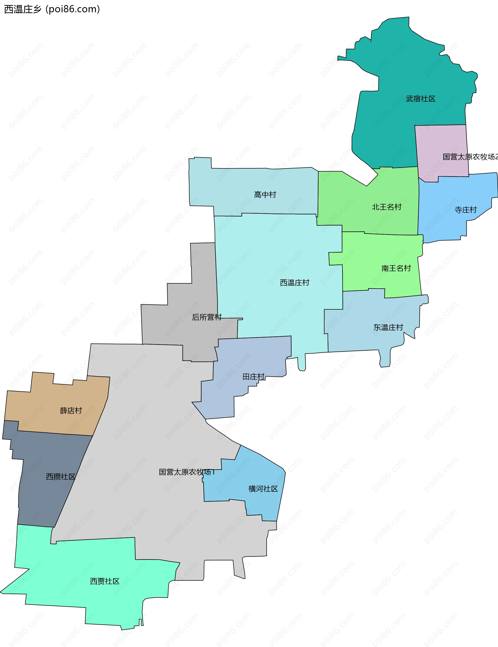 西温庄乡边界地图(五级行政区划)