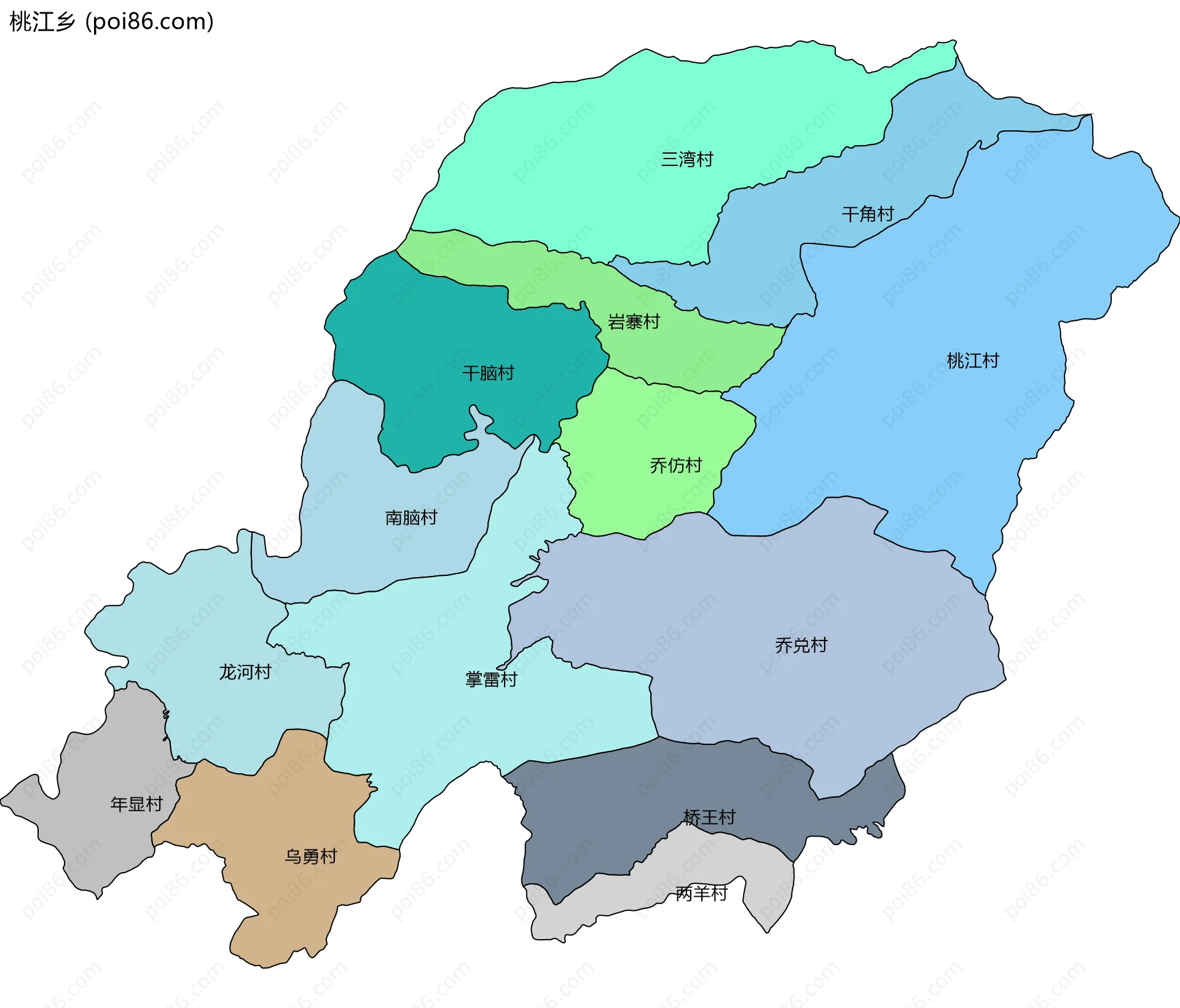 桃江乡边界地图(五级行政区划)