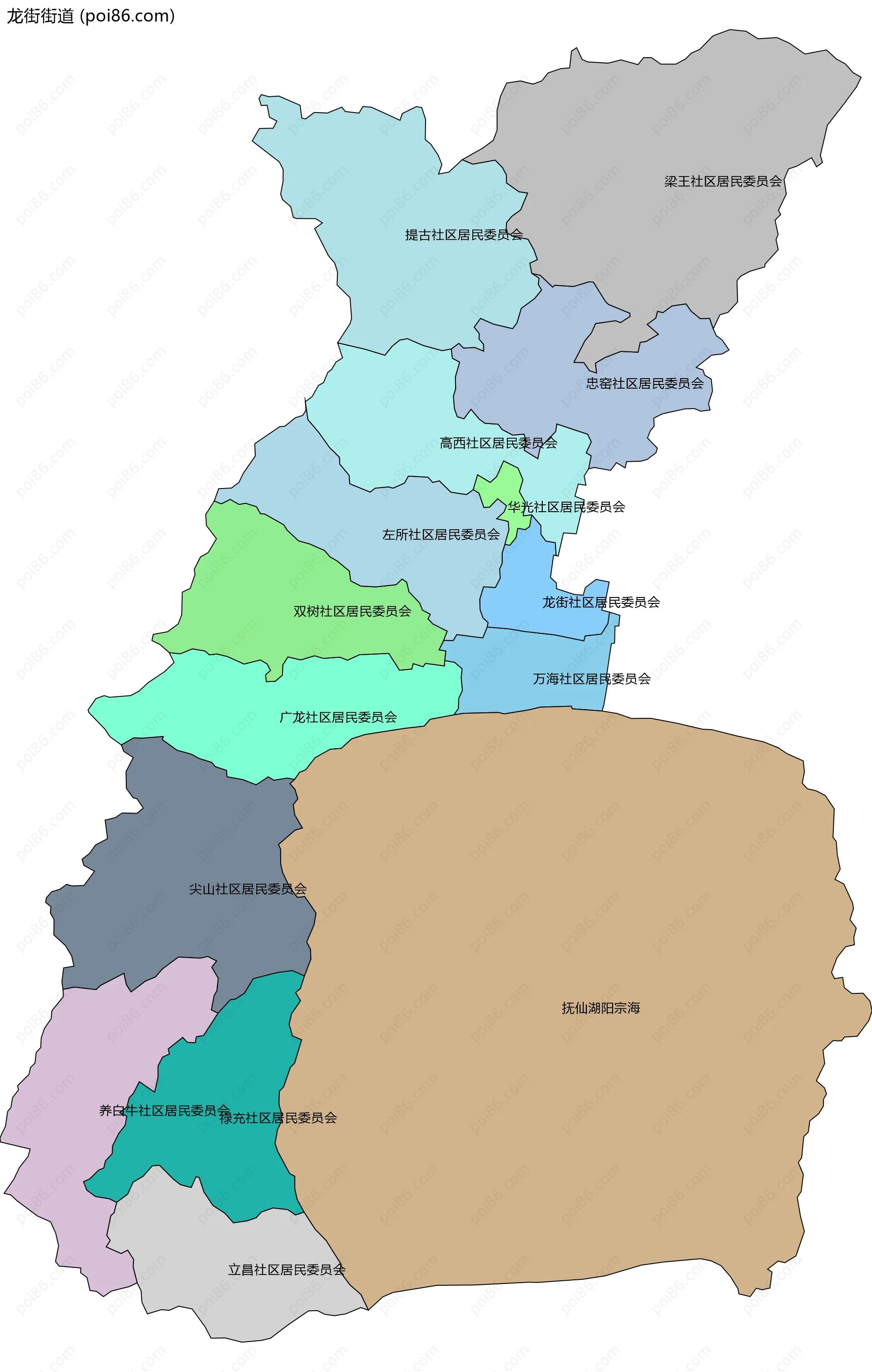 龙街街道边界地图(五级行政区划)