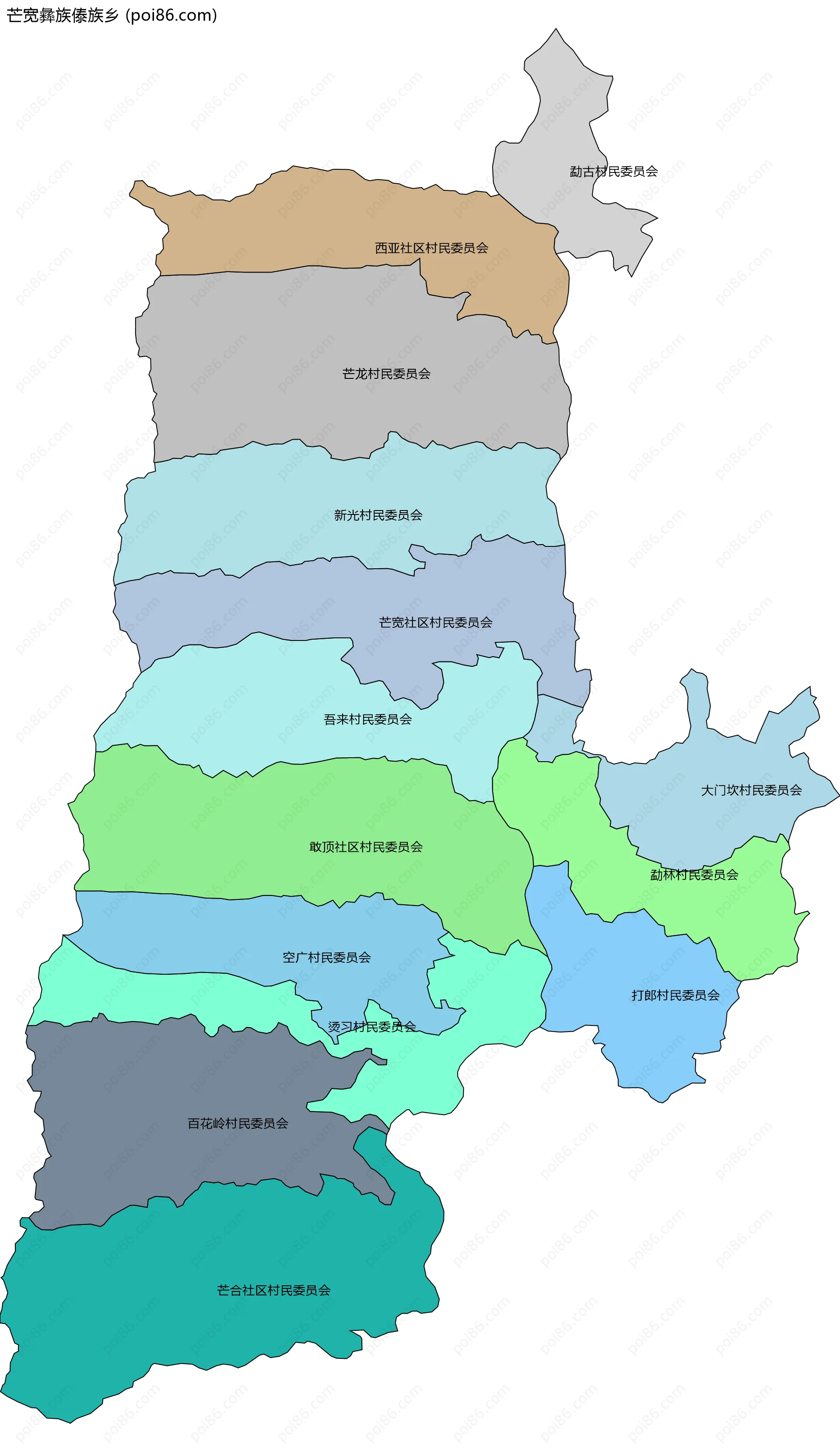 芒宽彝族傣族乡边界地图(五级行政区划)