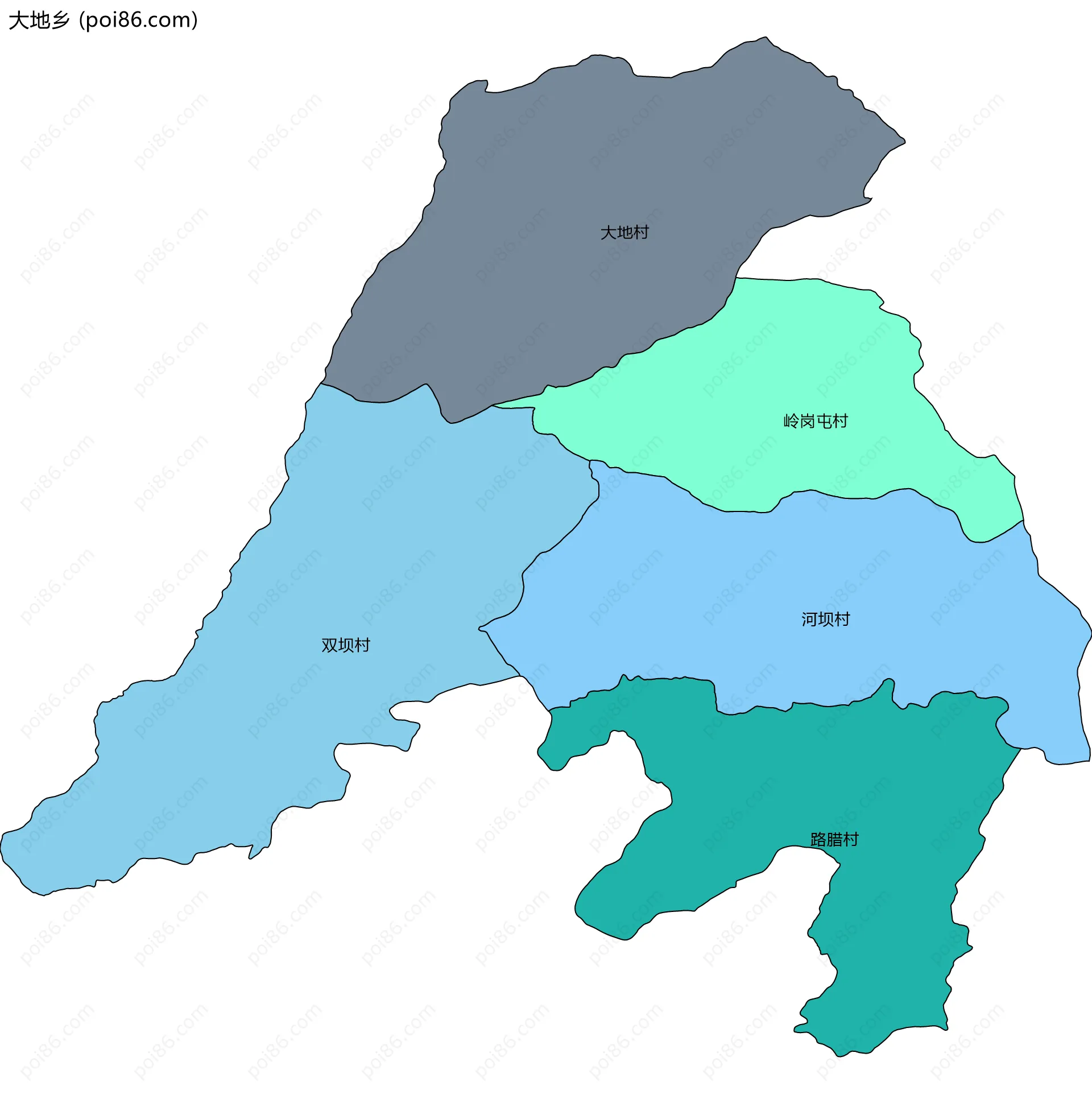 大地乡边界地图(五级行政区划)