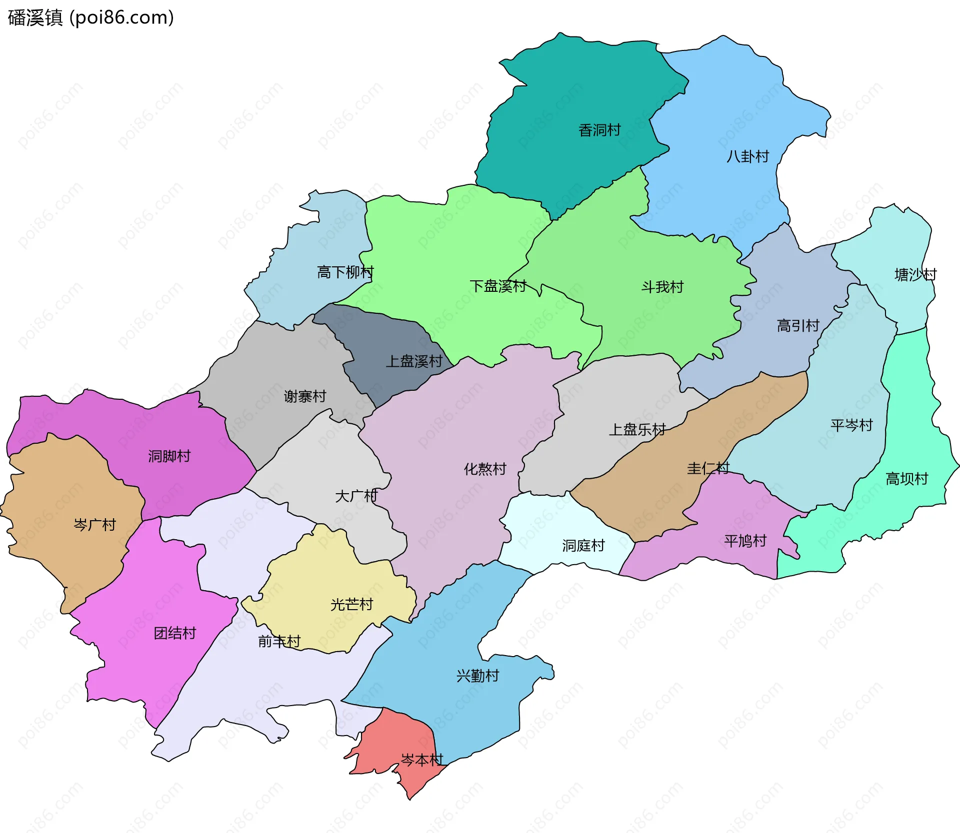 磻溪镇边界地图(五级行政区划)