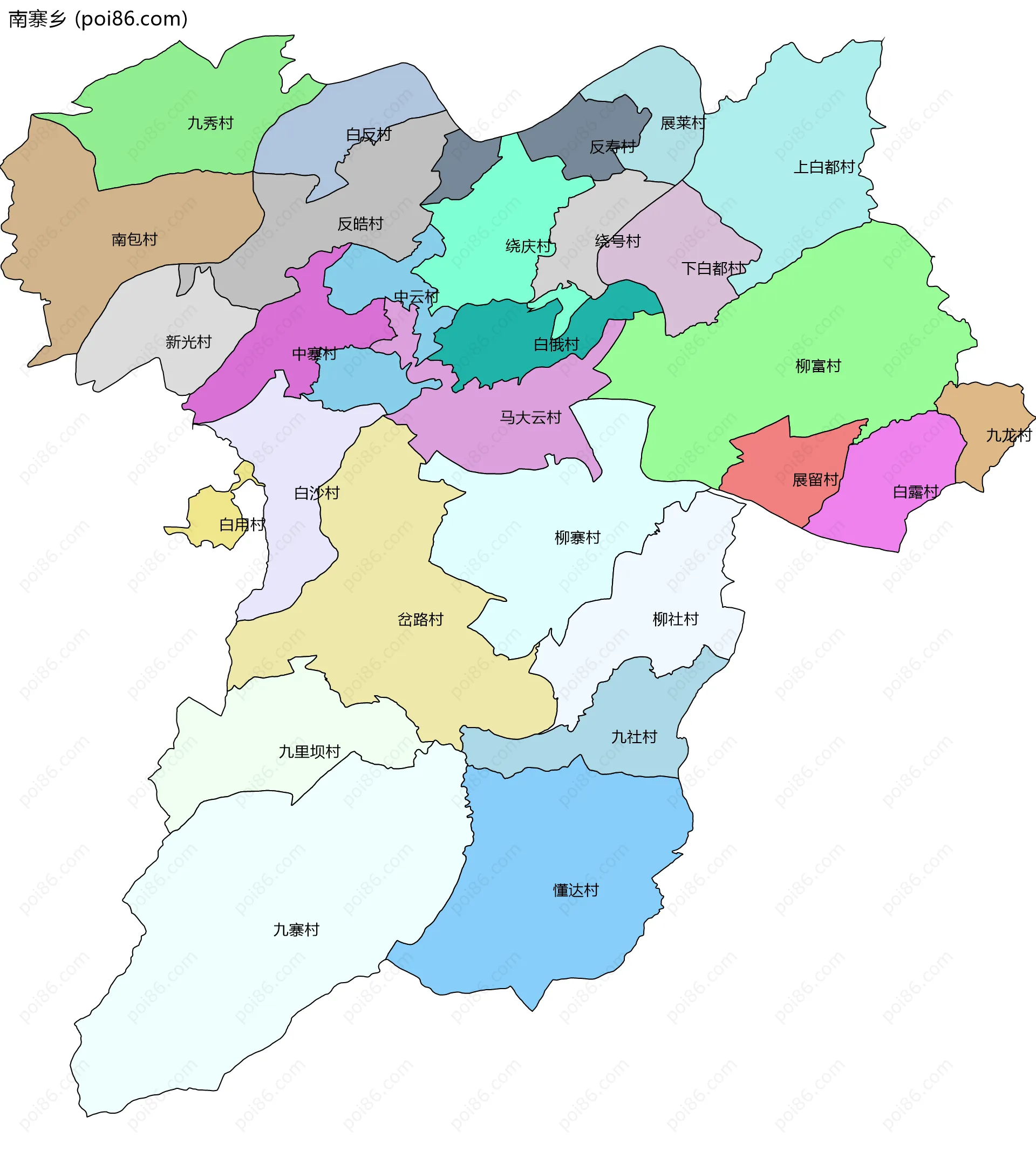 南寨乡边界地图(五级行政区划)