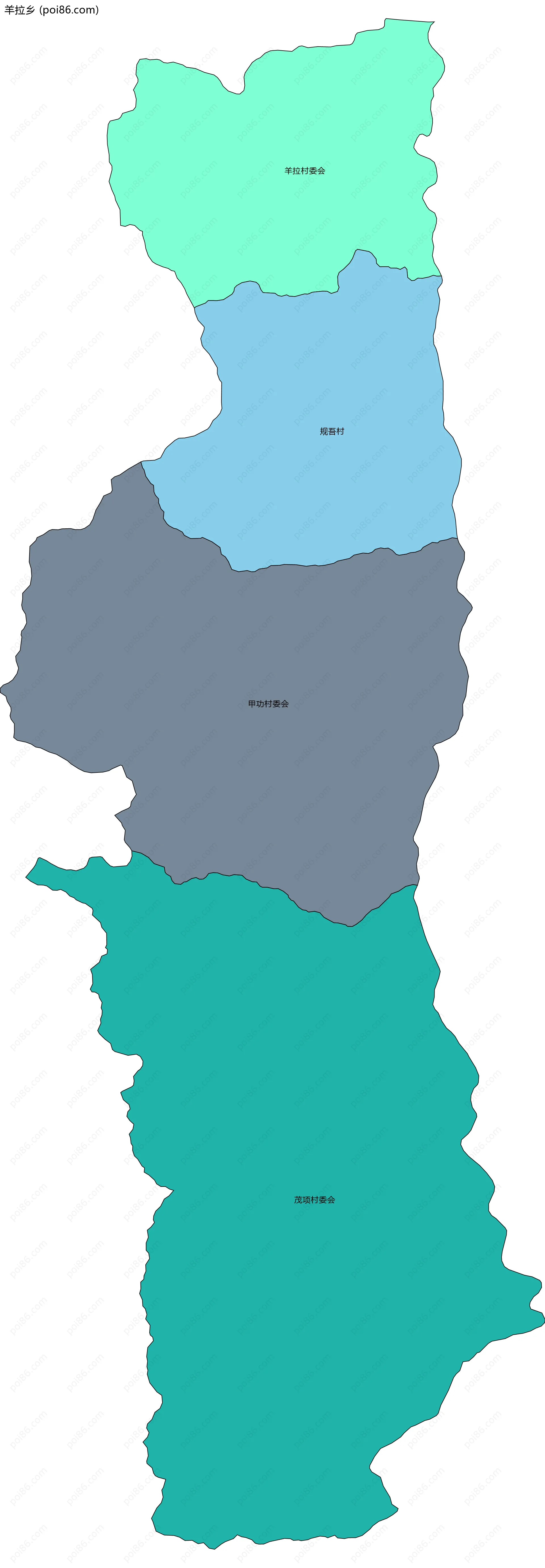 羊拉乡边界地图(五级行政区划)