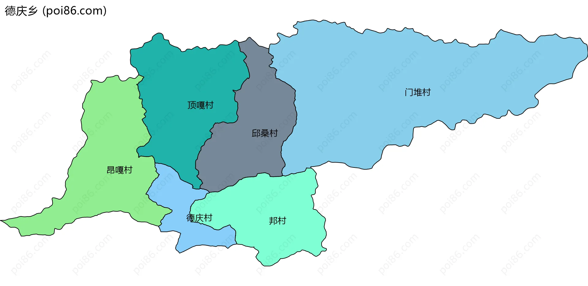 德庆乡边界地图(五级行政区划)