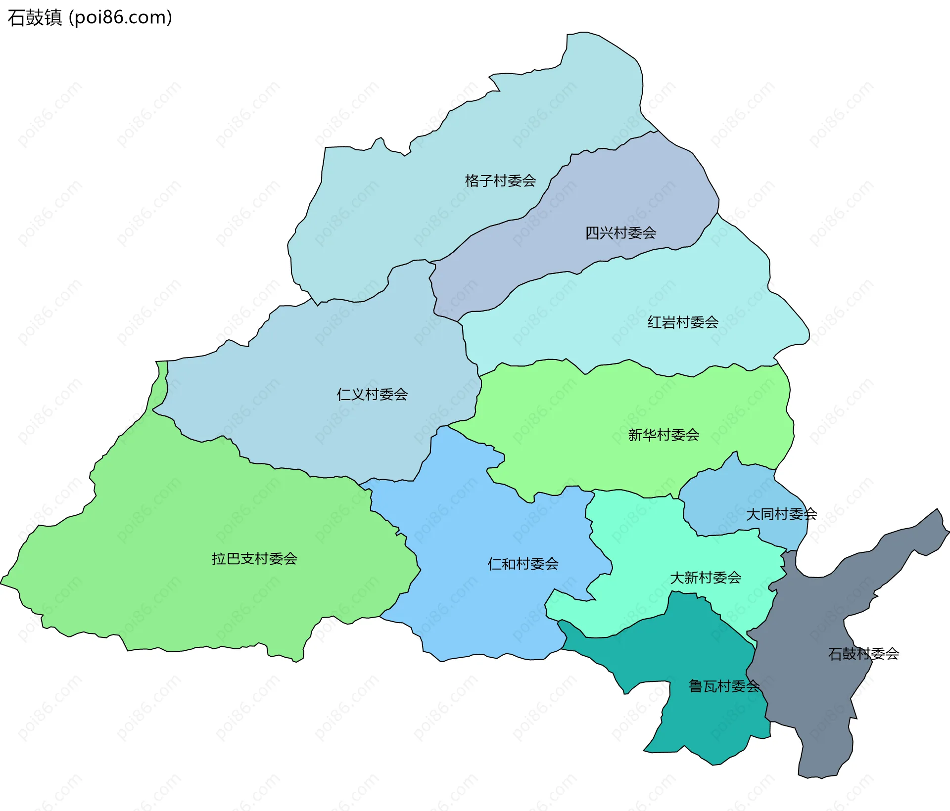 石鼓镇边界地图(五级行政区划)