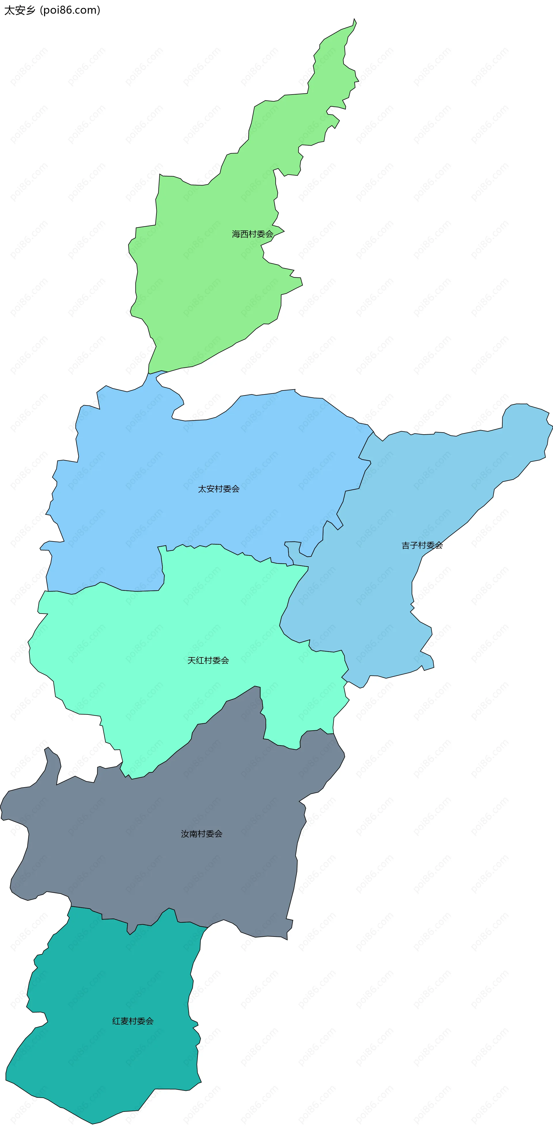 太安乡边界地图(五级行政区划)