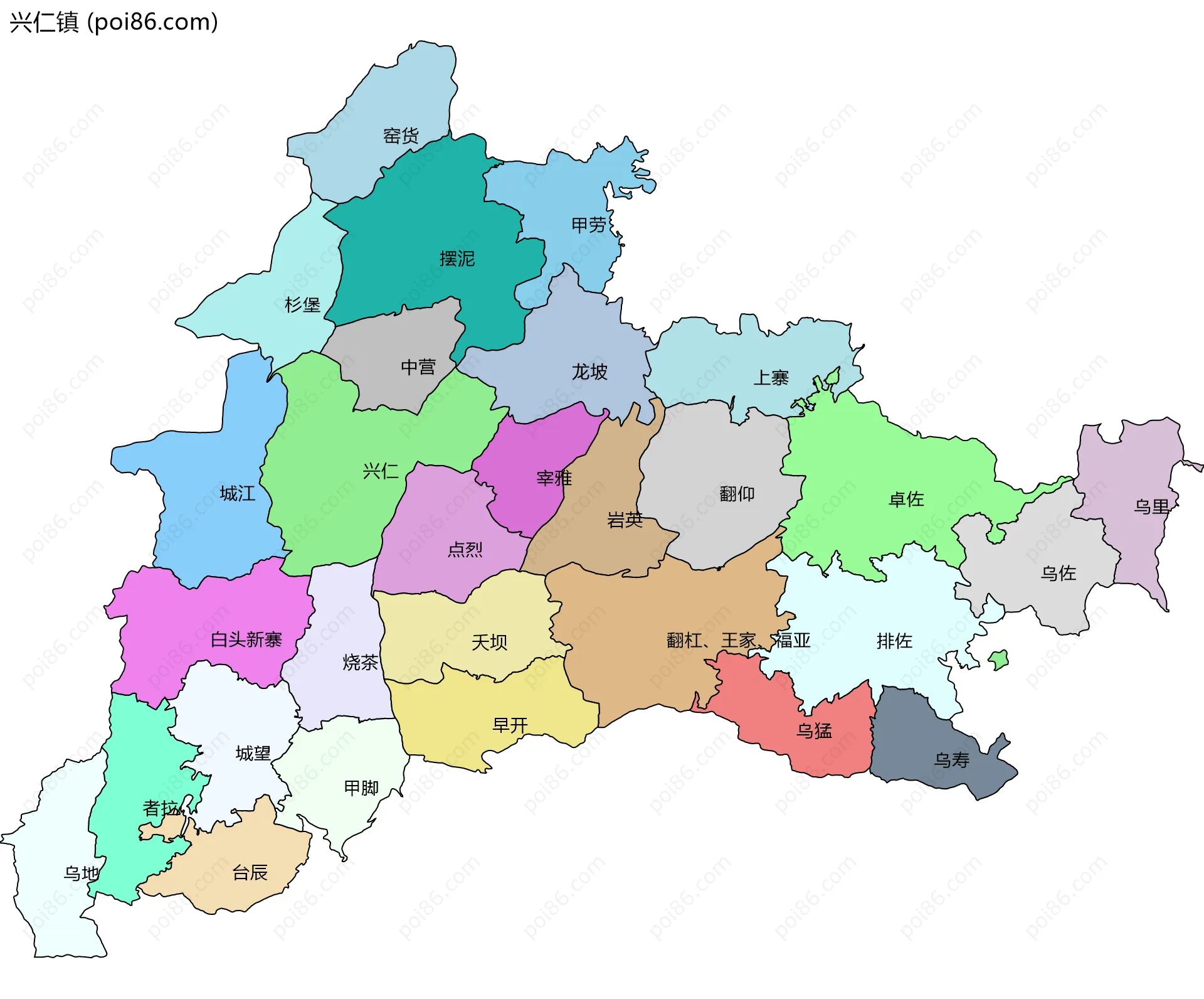 兴仁镇边界地图(五级行政区划)