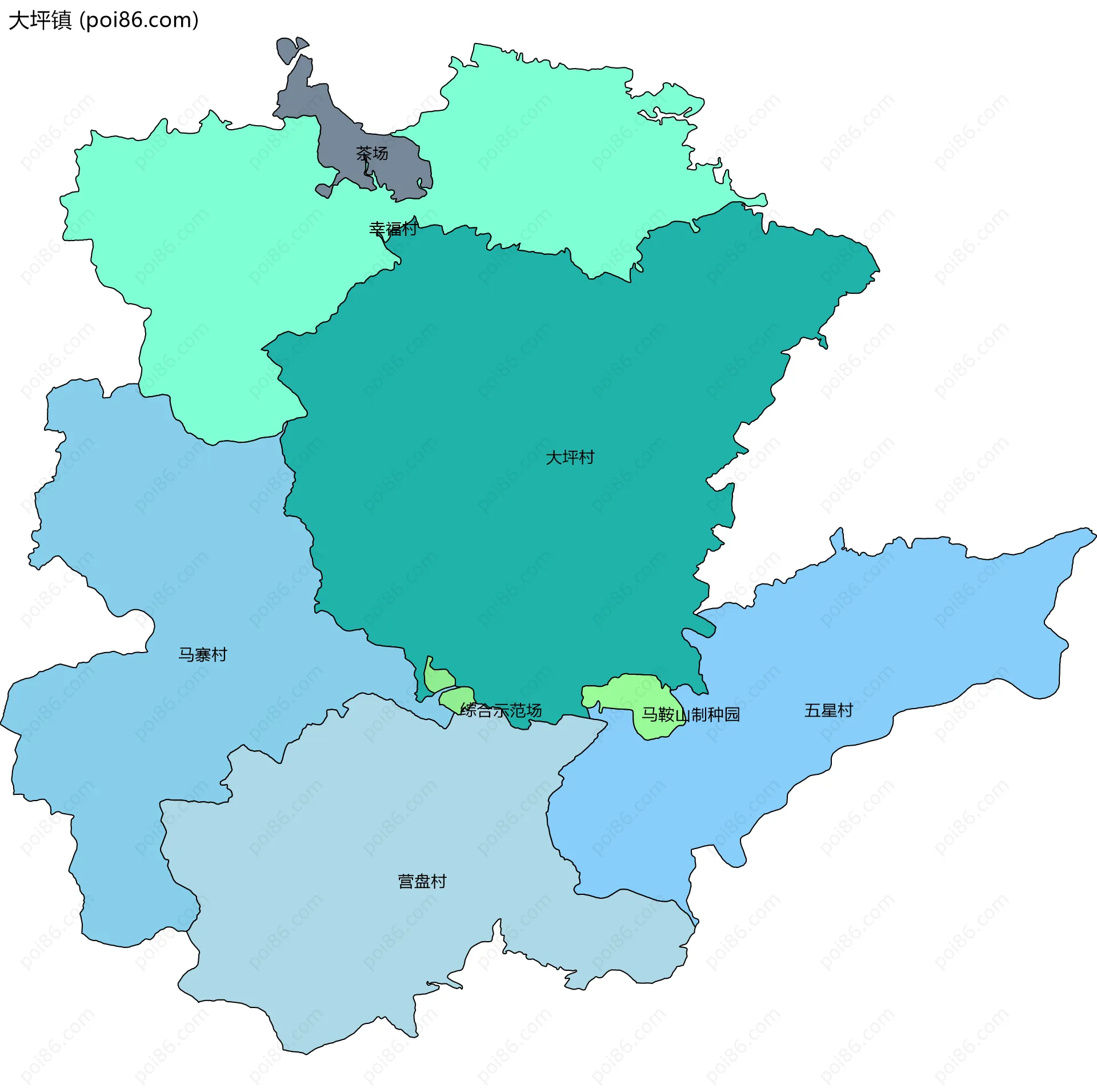 大坪镇边界地图(五级行政区划)