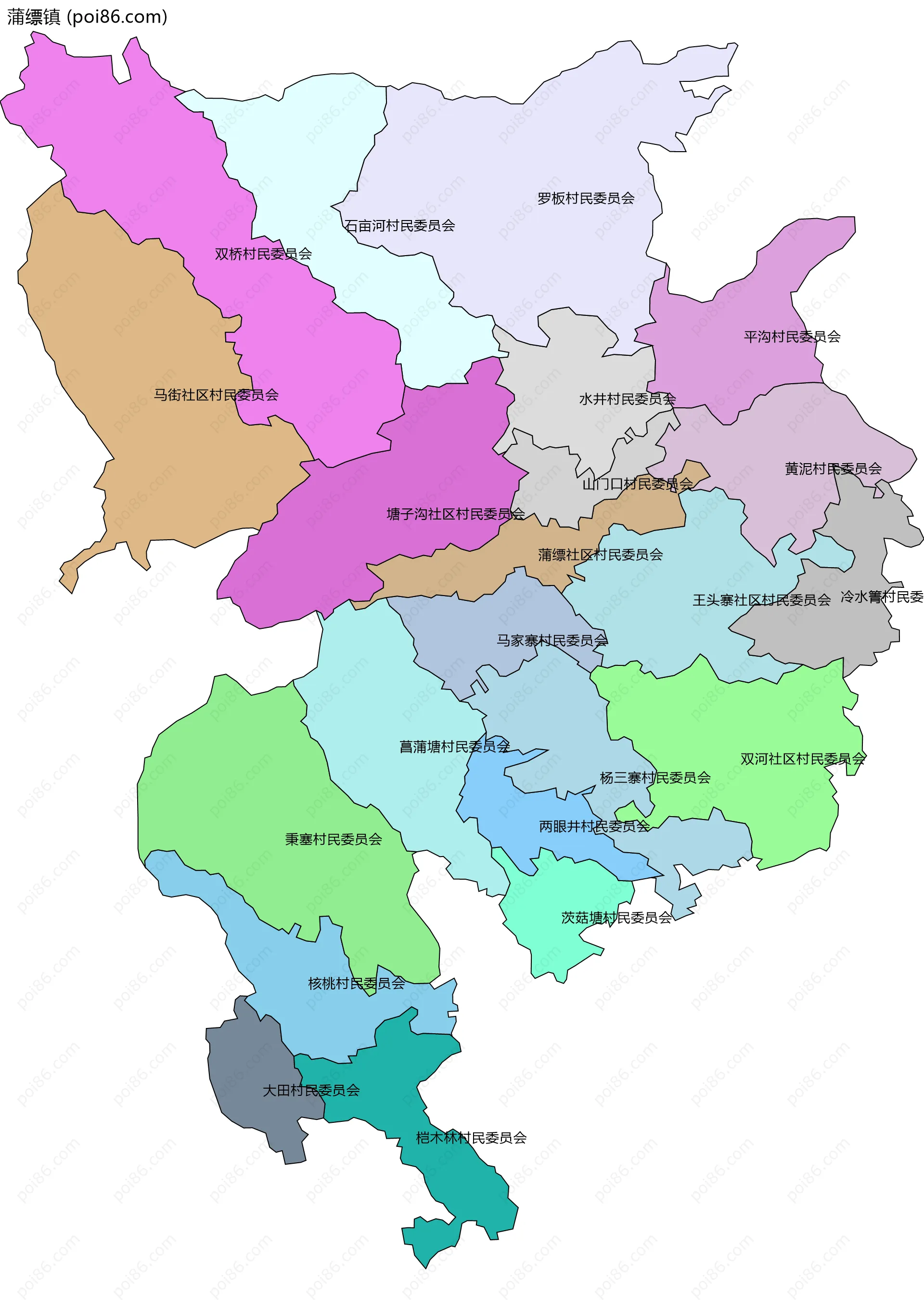 蒲缥镇边界地图(五级行政区划)