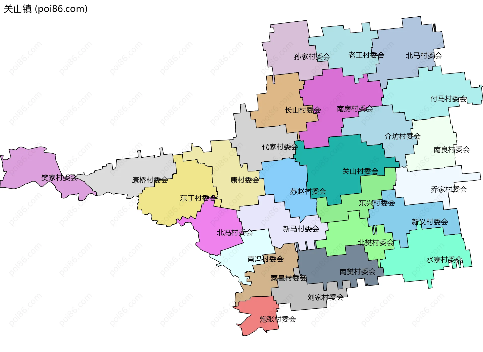 关山镇边界地图(五级行政区划)