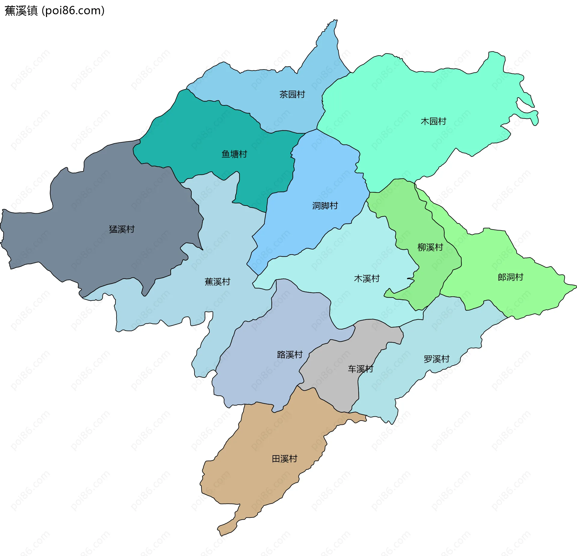 蕉溪镇边界地图(五级行政区划)
