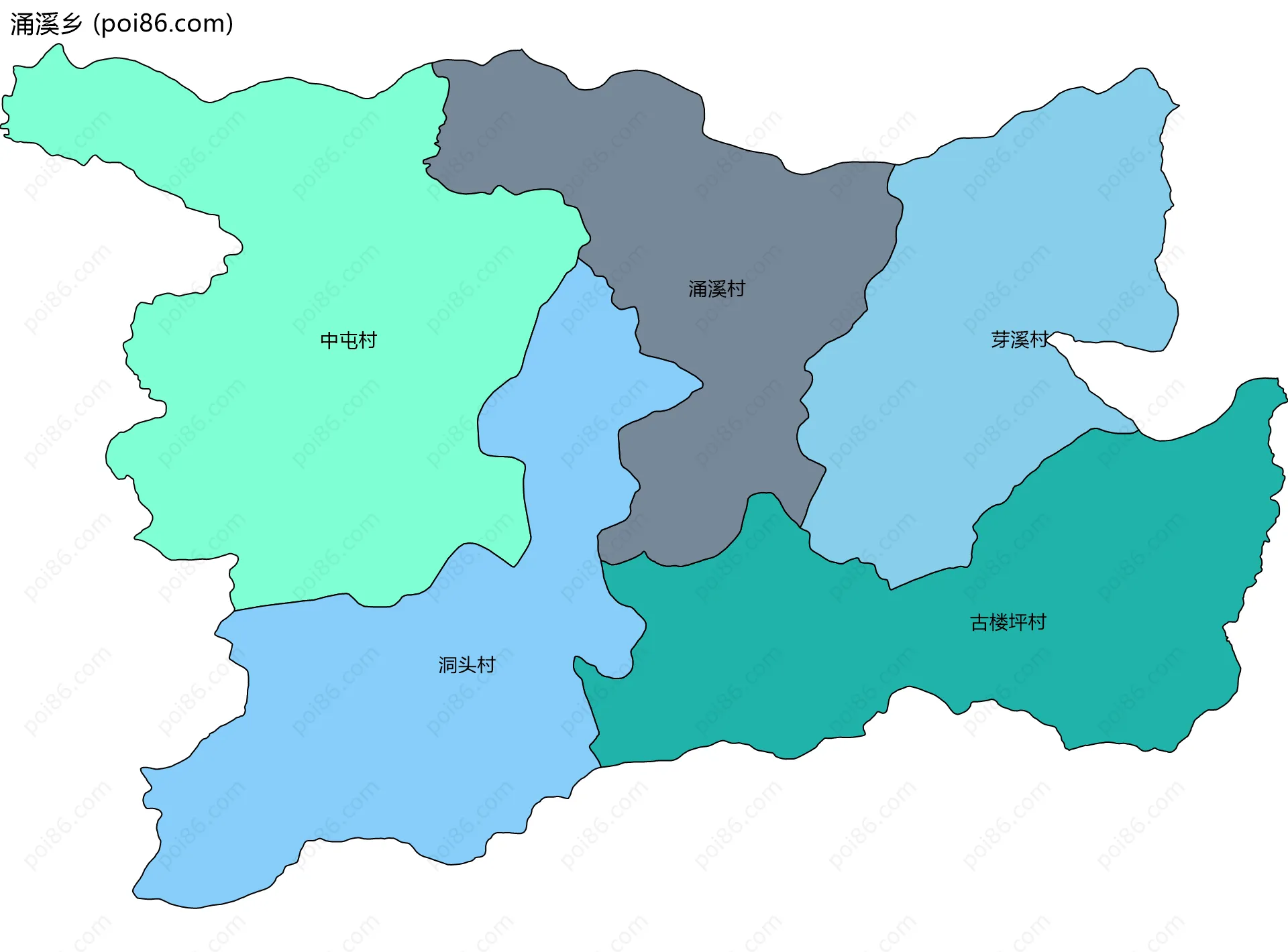 涌溪乡边界地图(五级行政区划)