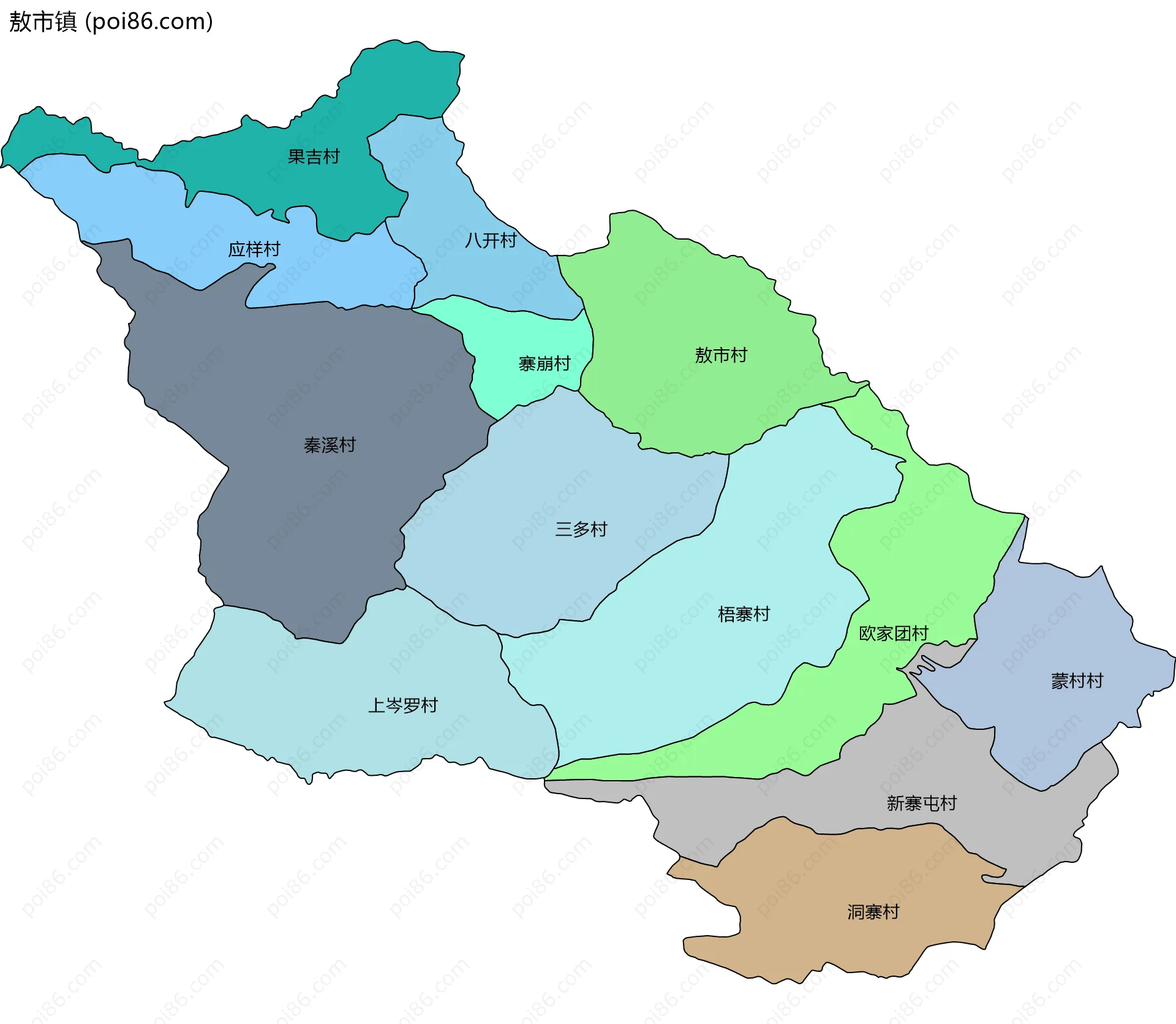 敖市镇边界地图(五级行政区划)