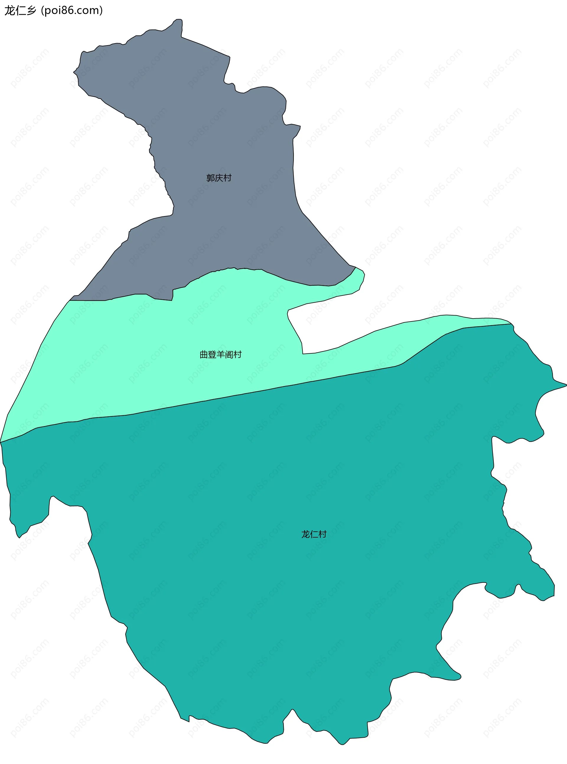龙仁乡边界地图(五级行政区划)