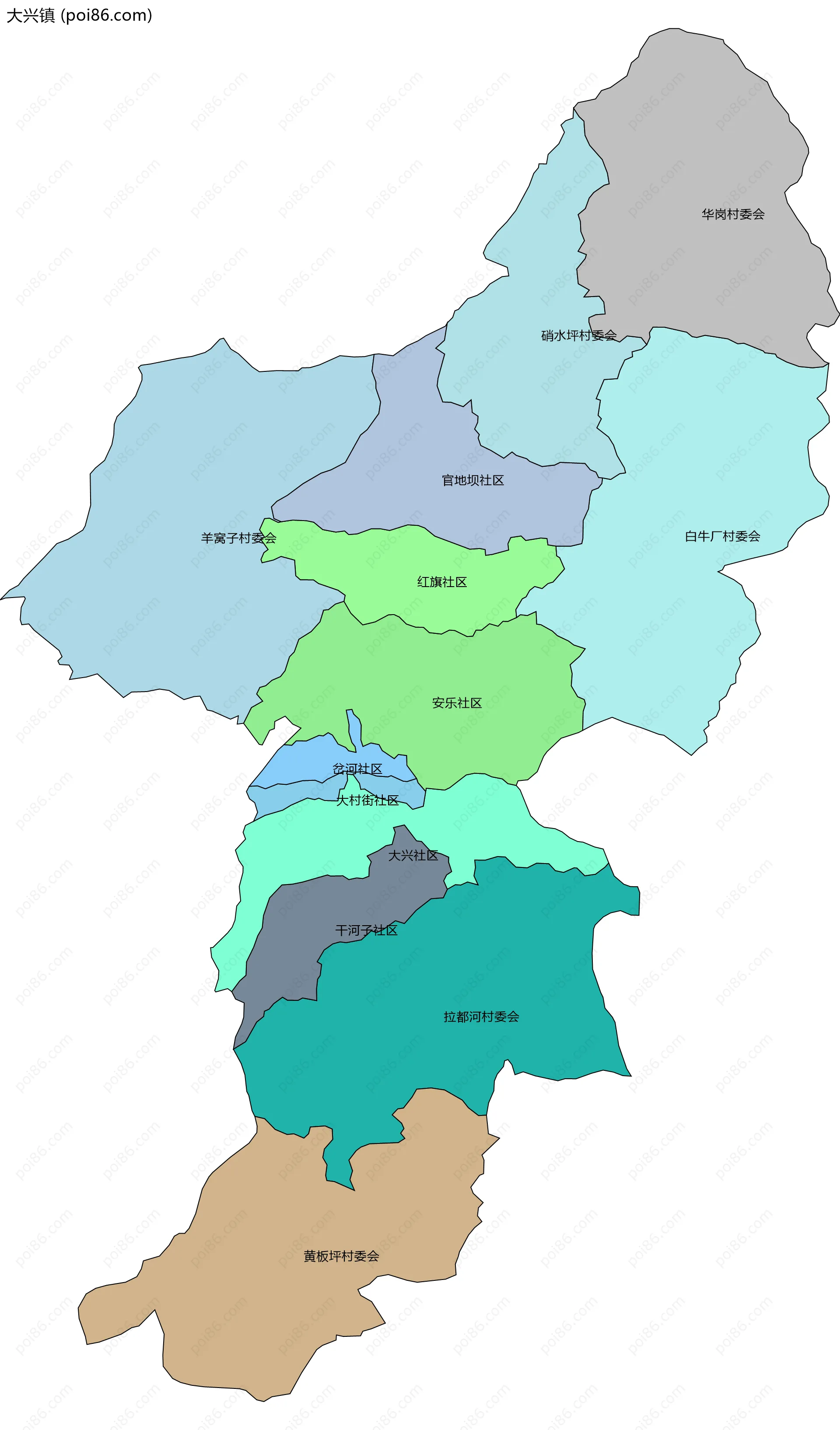 大兴镇边界地图(五级行政区划)