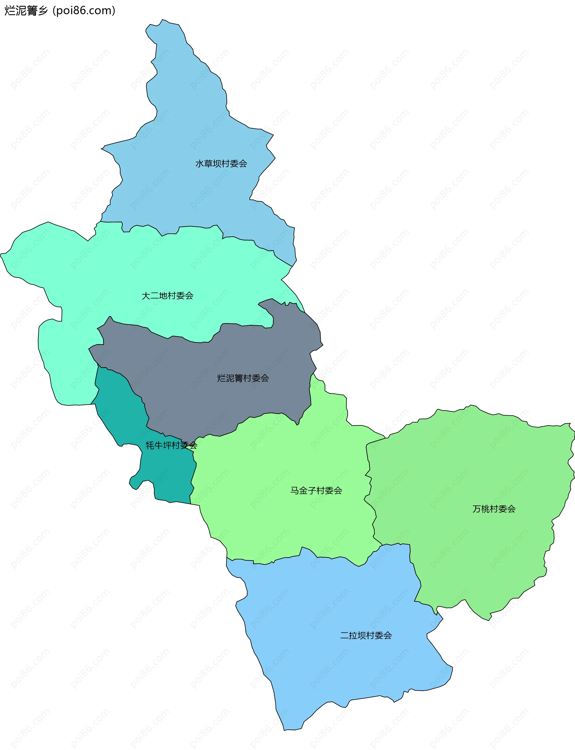烂泥箐乡边界地图(五级行政区划)