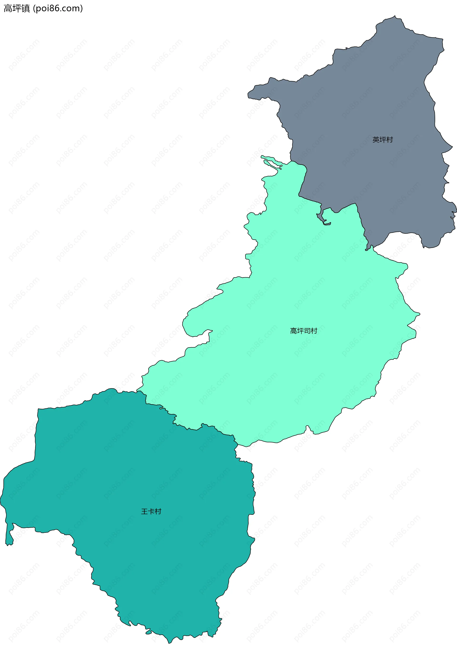 高坪镇边界地图(五级行政区划)