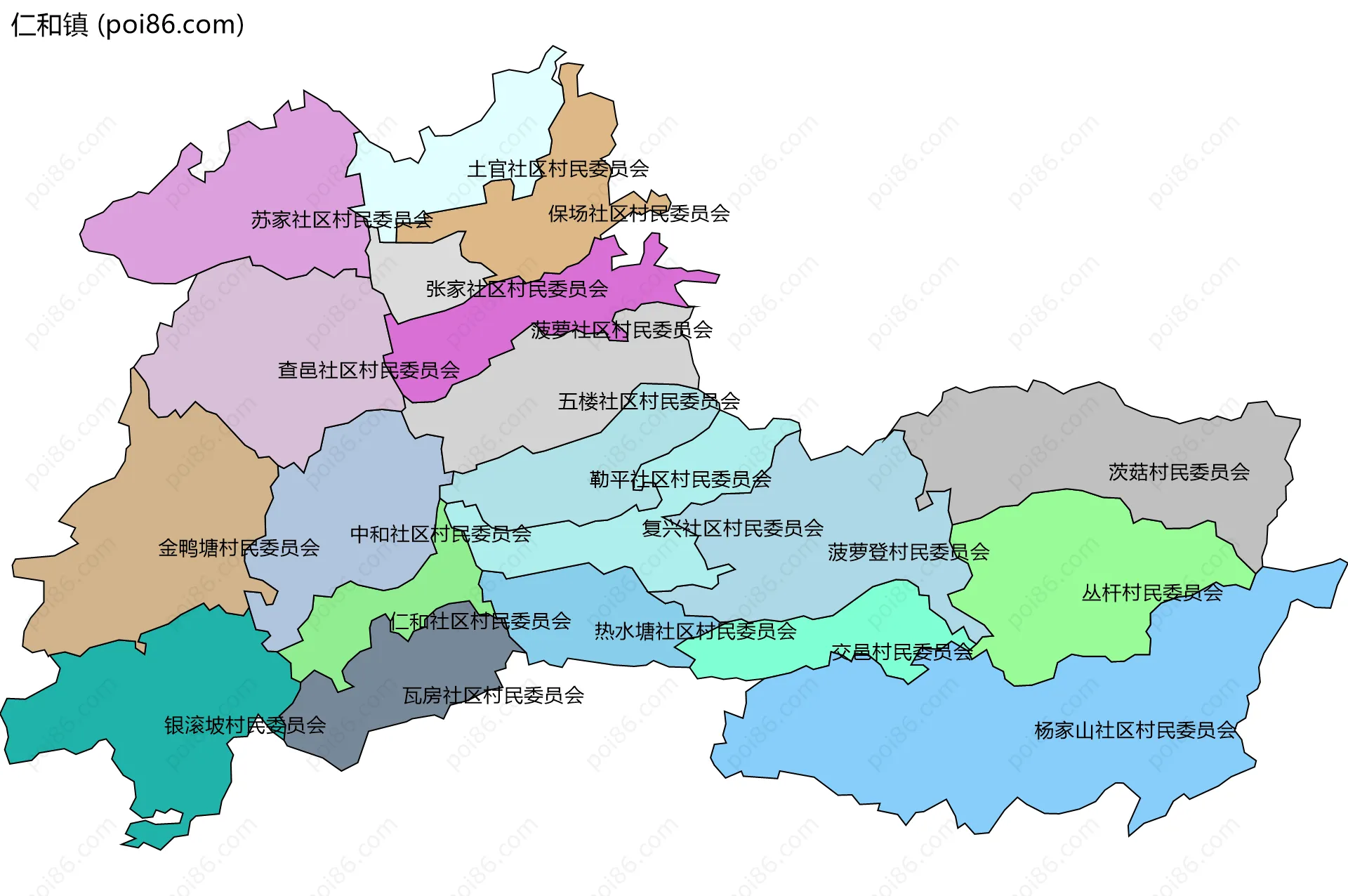 仁和镇边界地图(五级行政区划)