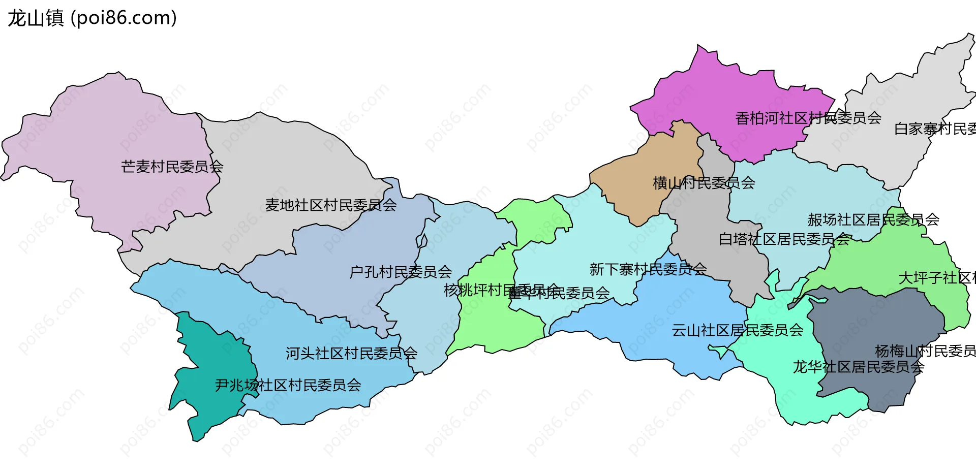 龙山镇边界地图(五级行政区划)