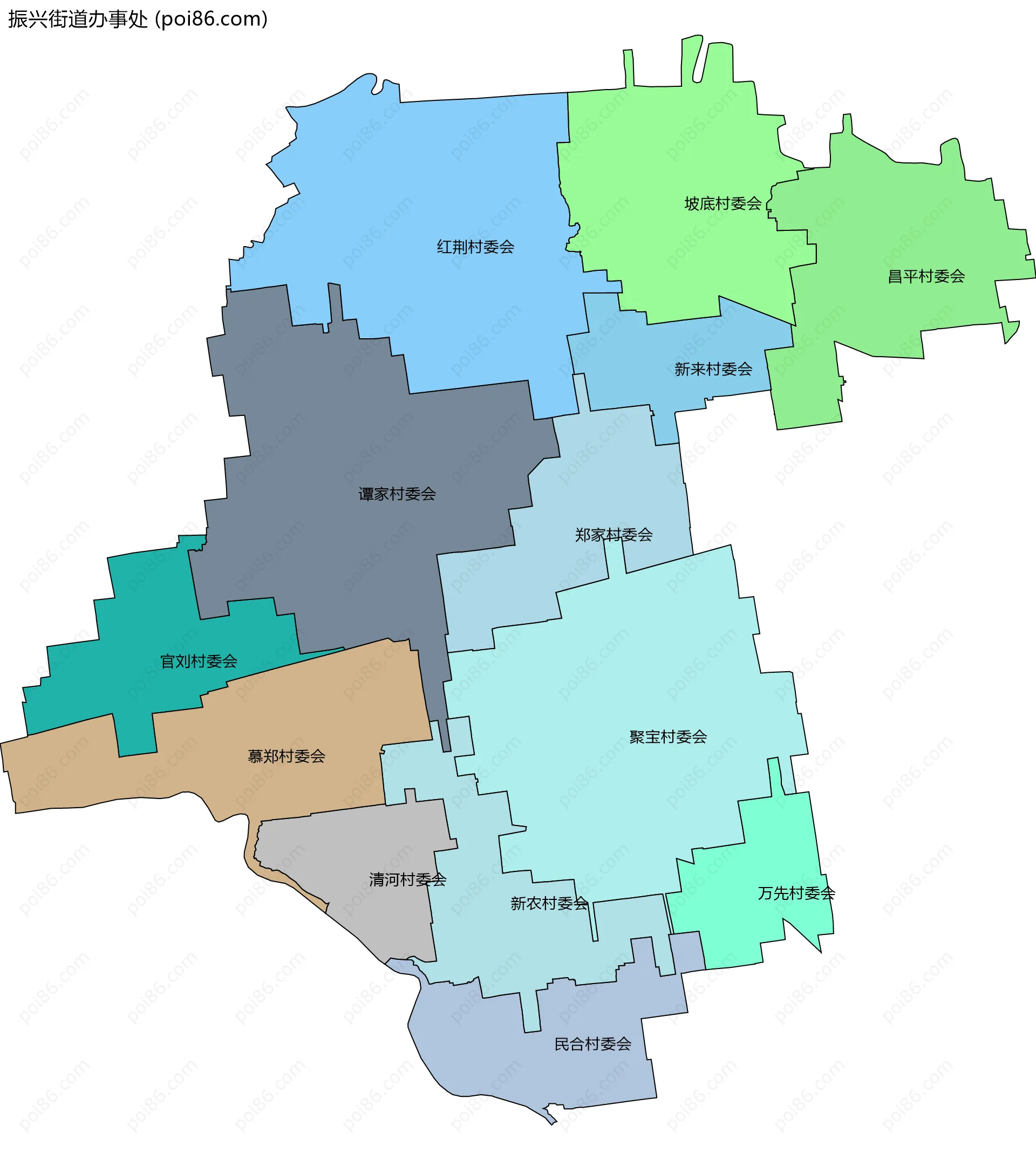 振兴街道办事处边界地图(五级行政区划)