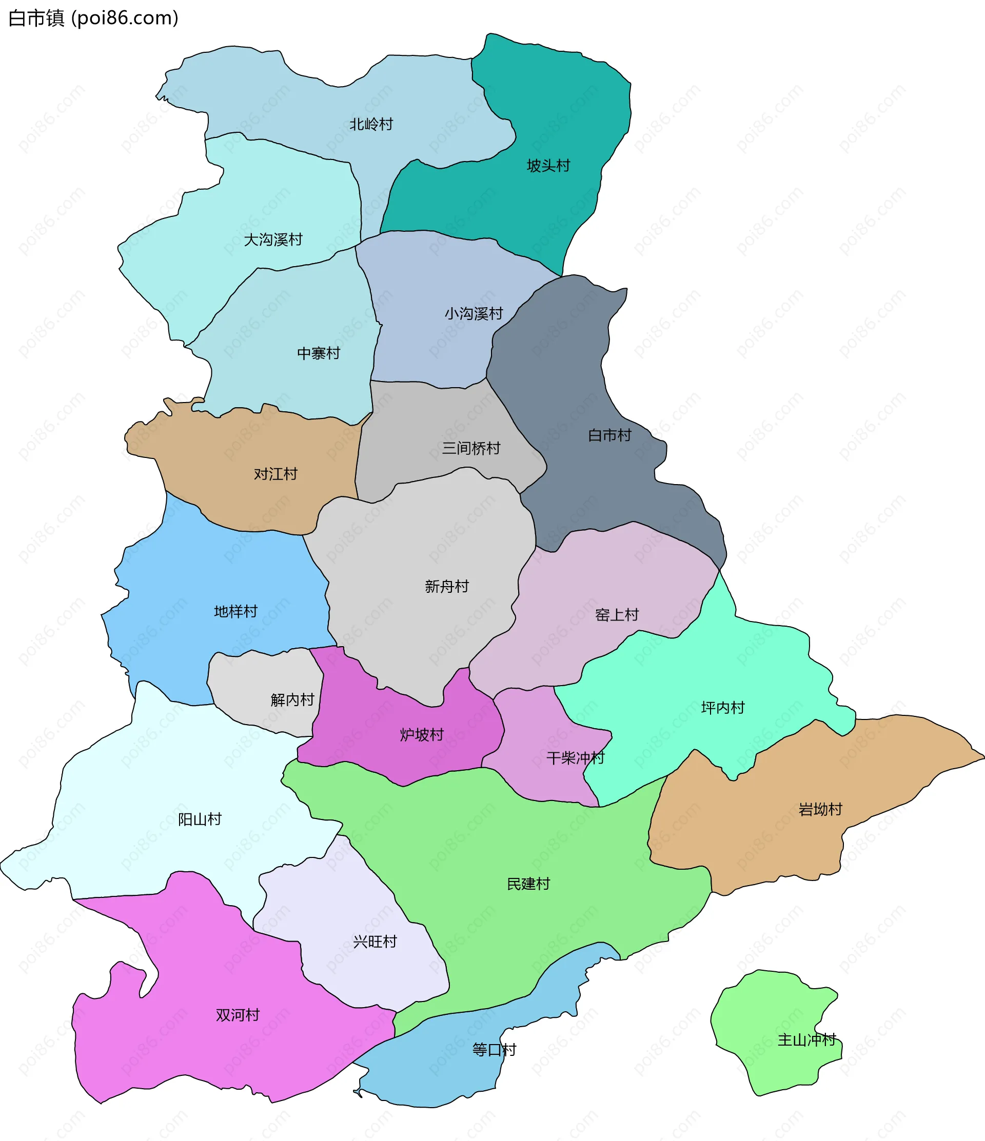 白市镇边界地图(五级行政区划)
