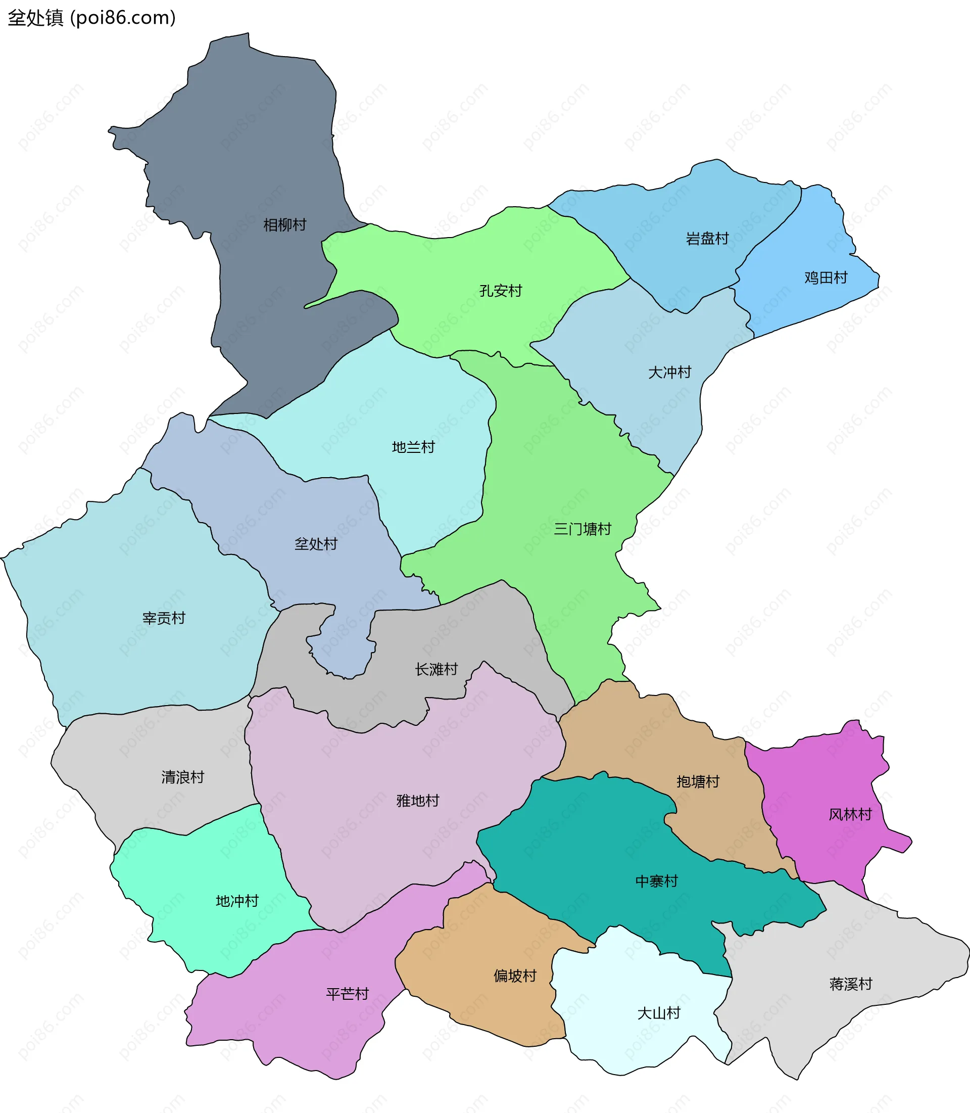 坌处镇边界地图(五级行政区划)