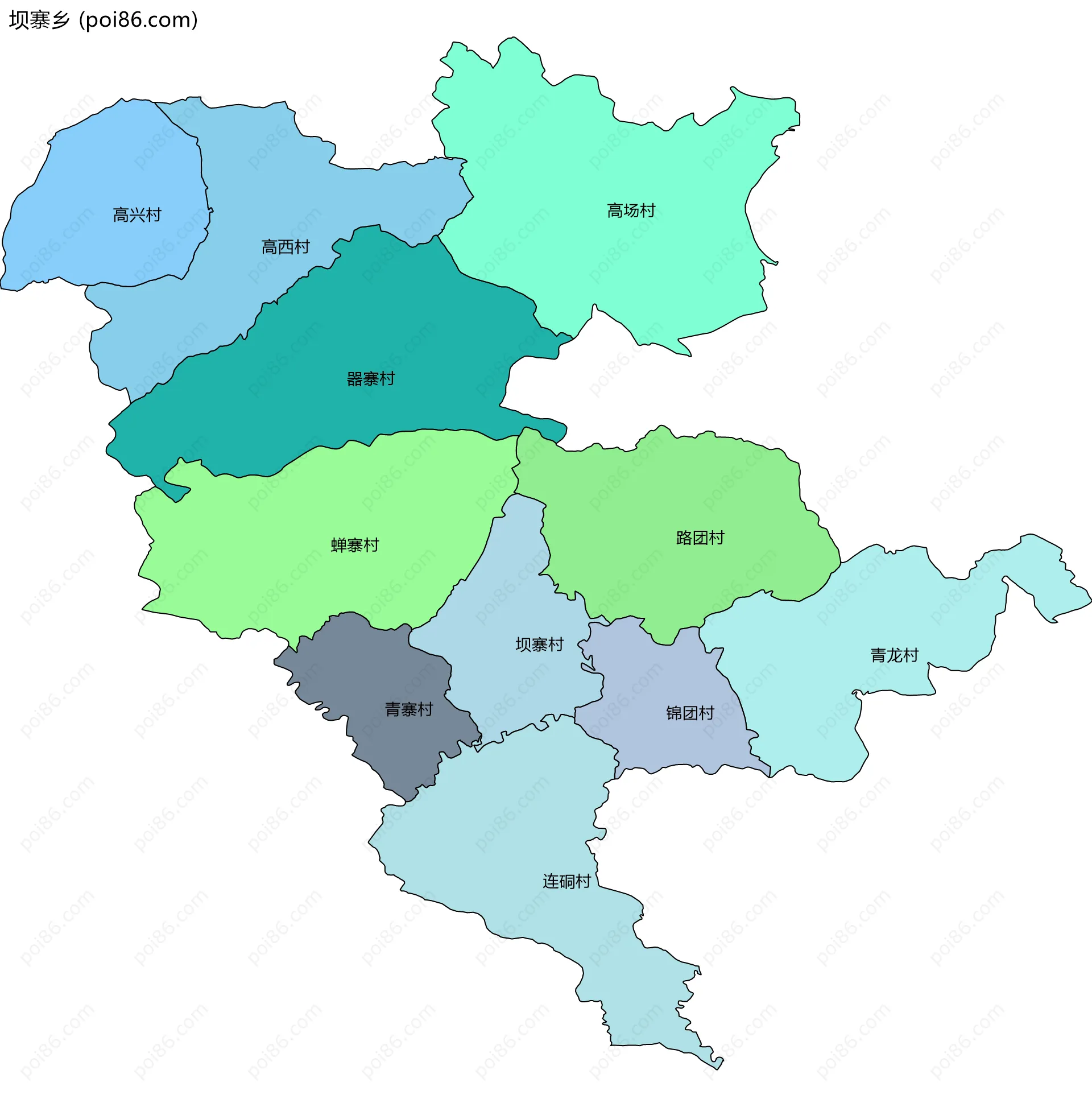 坝寨乡边界地图(五级行政区划)