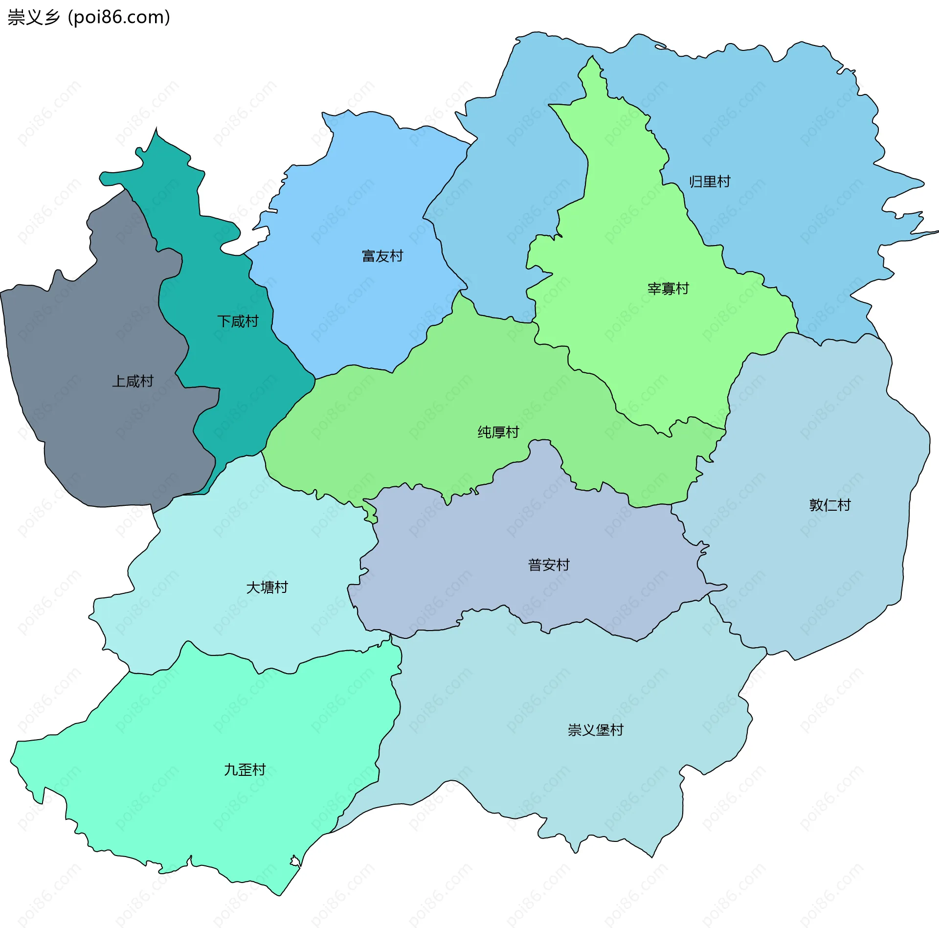 崇义乡边界地图(五级行政区划)