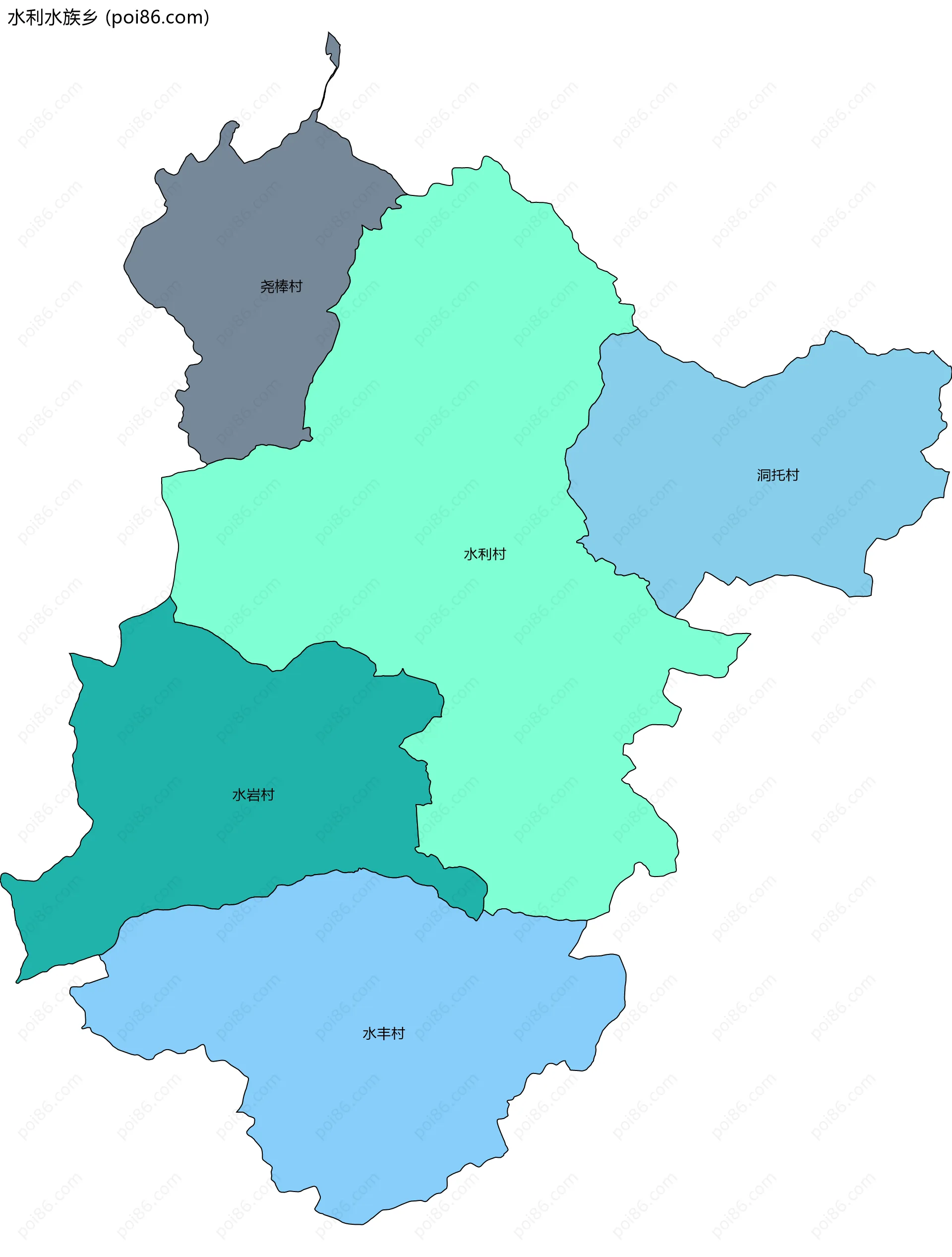 水利水族乡边界地图(五级行政区划)