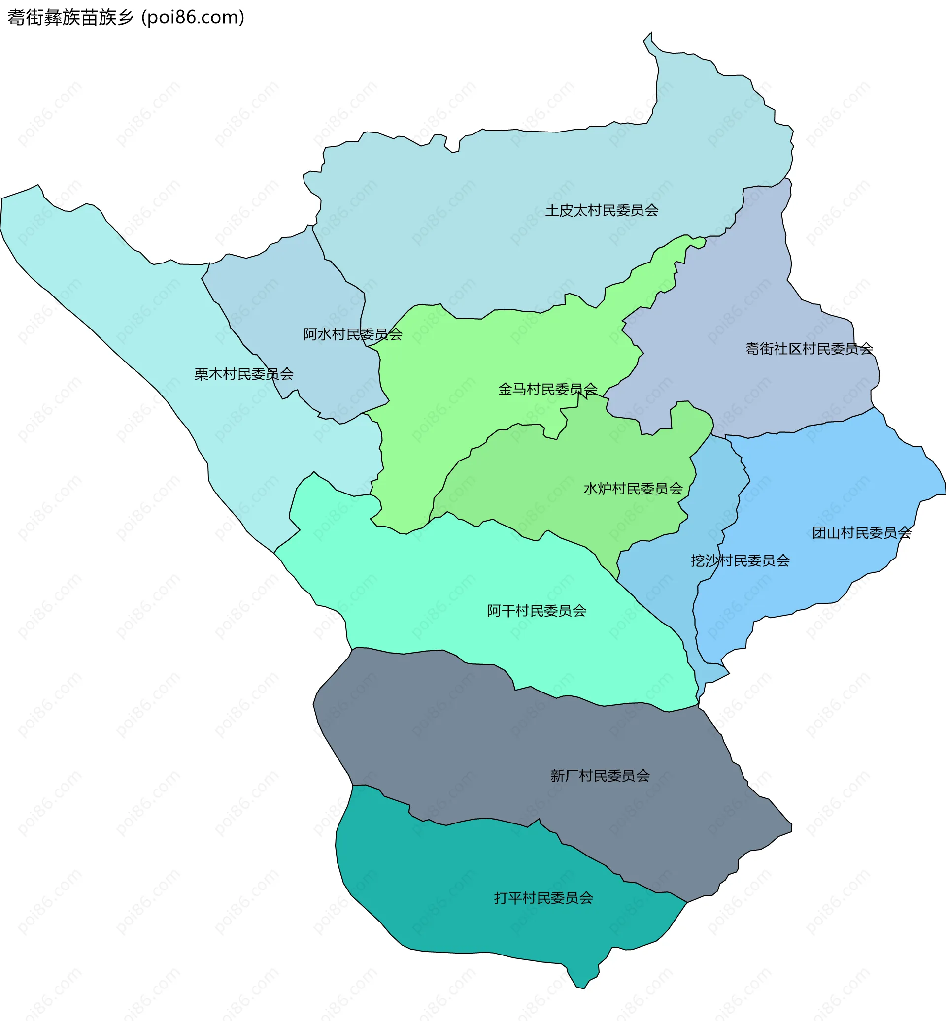 耈街彝族苗族乡边界地图(五级行政区划)