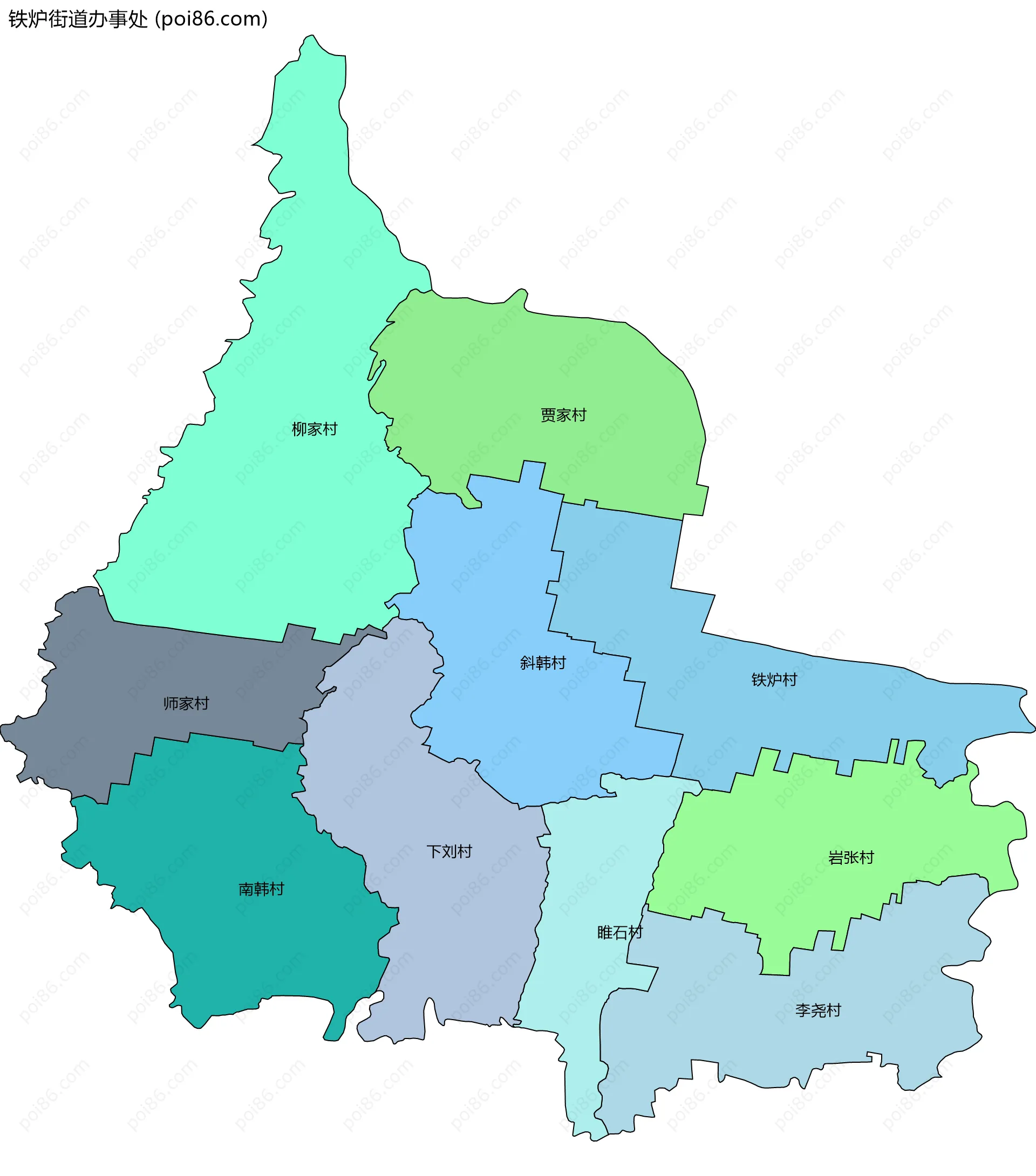 铁炉街道办事处边界地图(五级行政区划)
