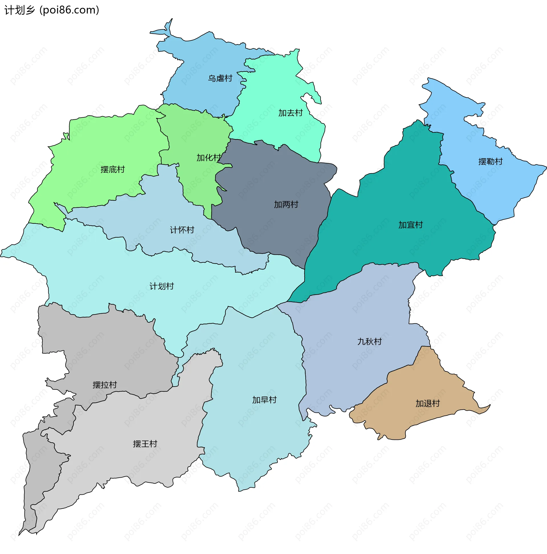 计划乡边界地图(五级行政区划)