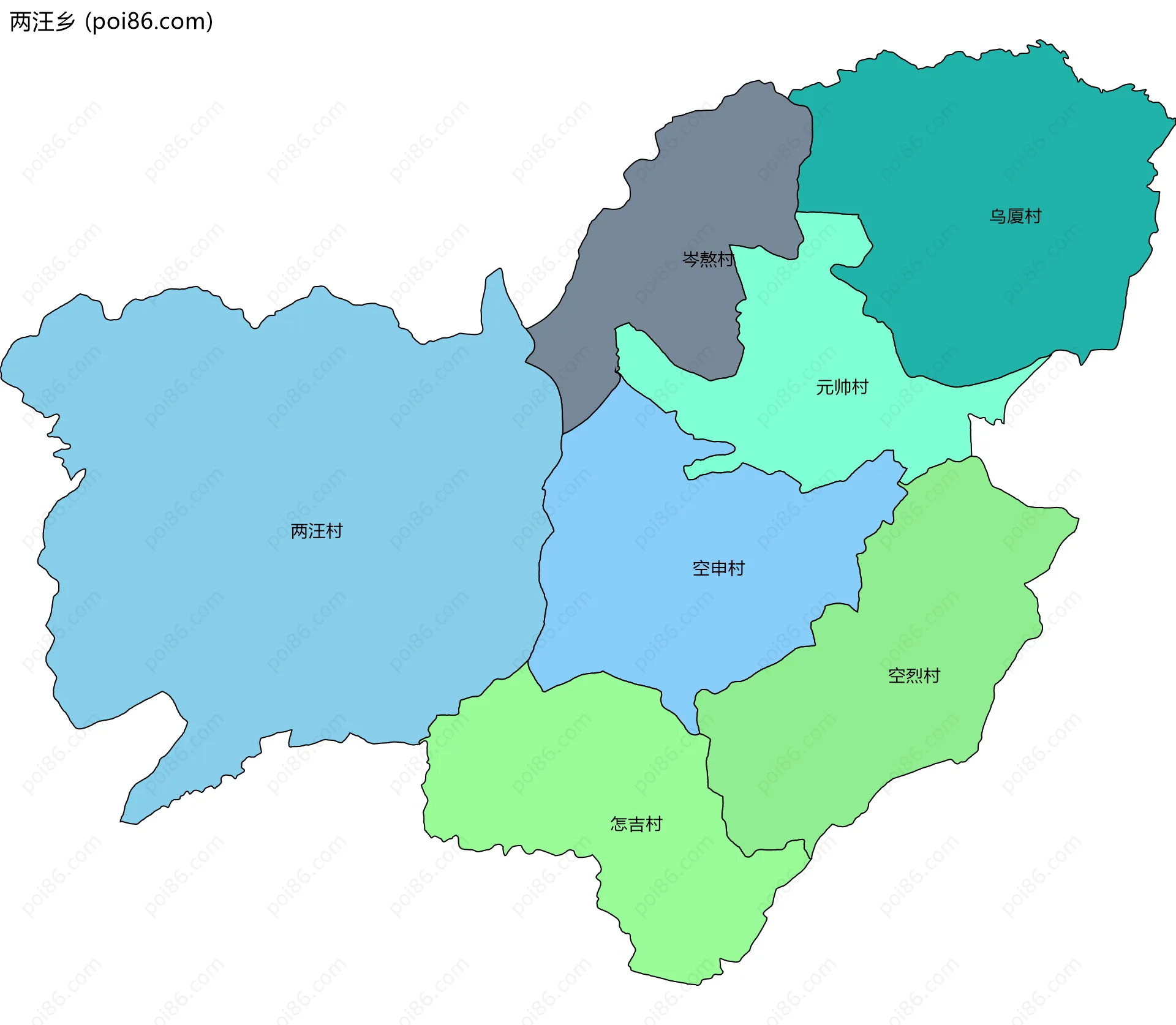 两汪乡边界地图(五级行政区划)