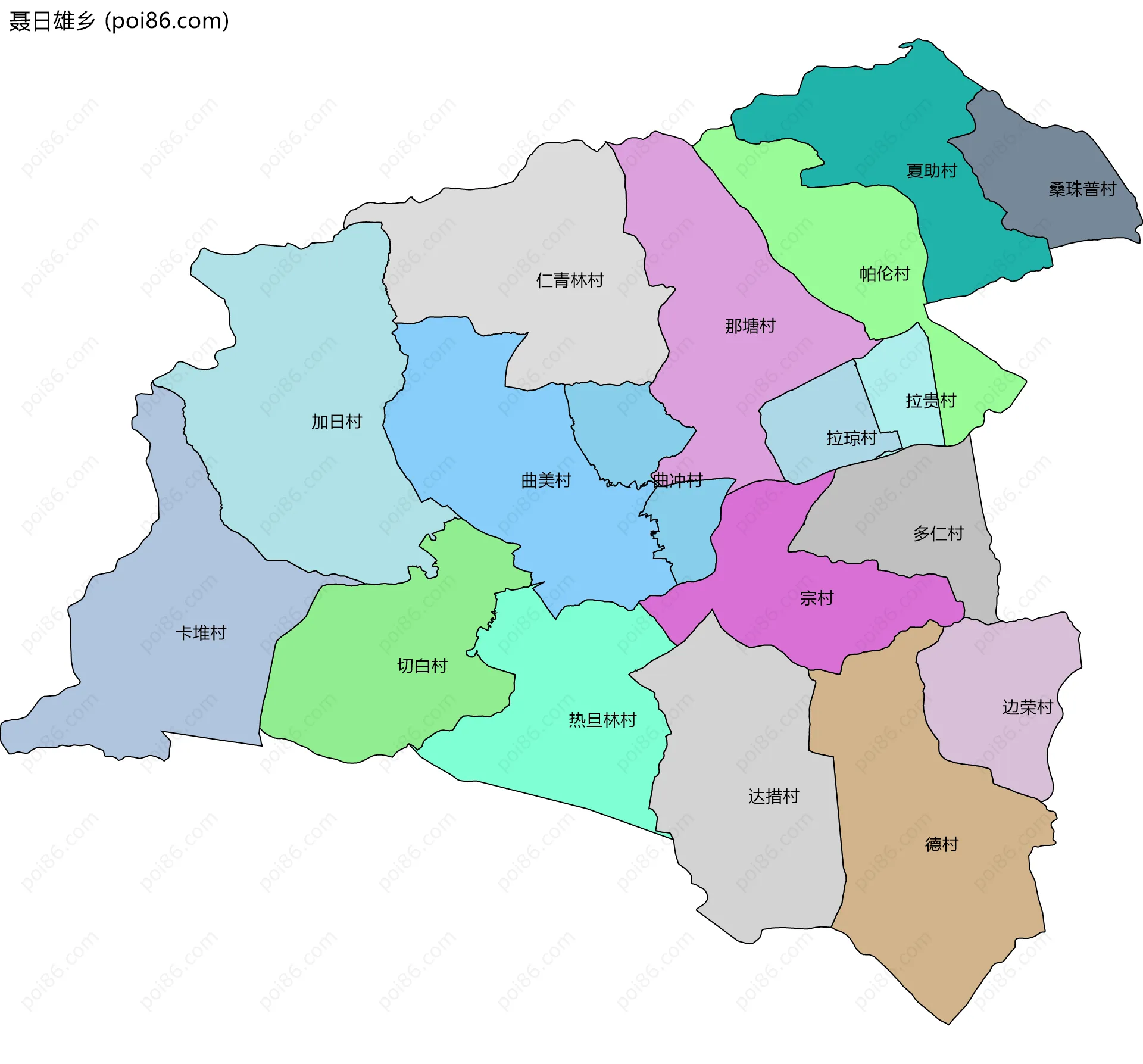 聂日雄乡边界地图(五级行政区划)
