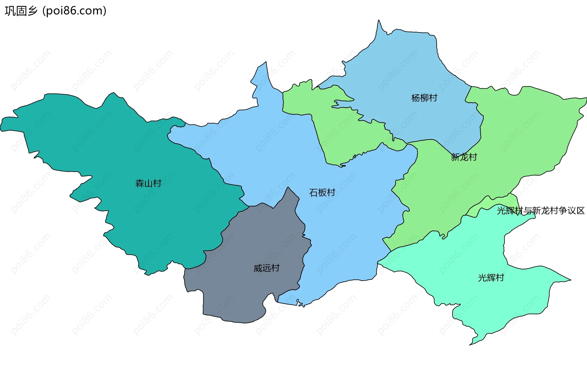 巩固乡边界地图(五级行政区划)