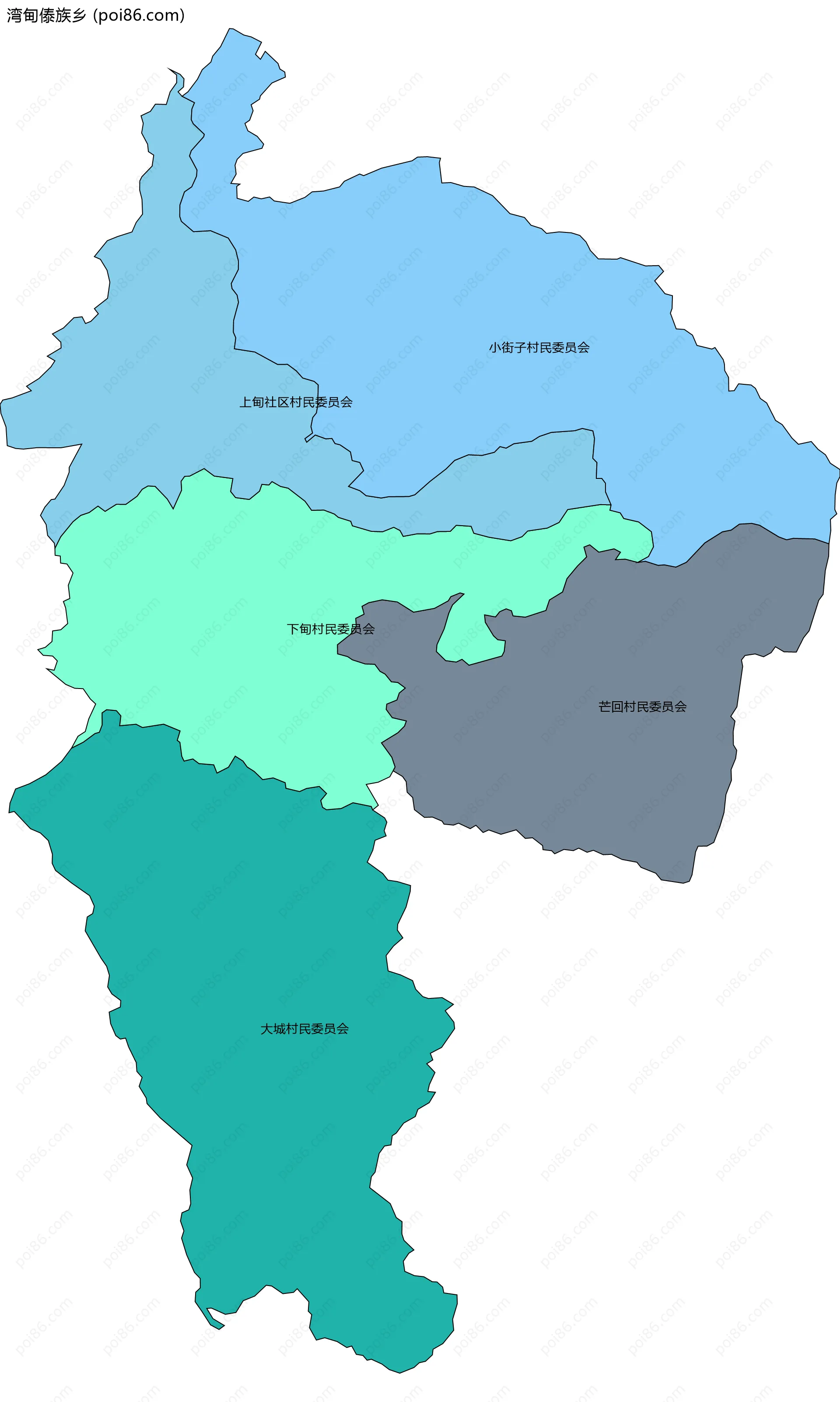 湾甸傣族乡边界地图(五级行政区划)