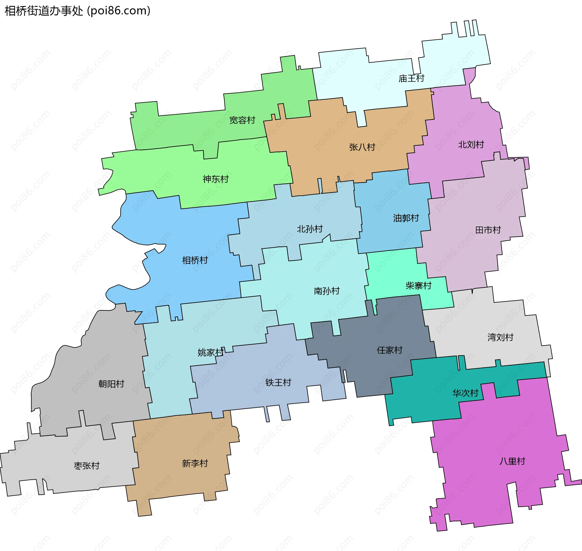 相桥街道办事处边界地图(五级行政区划)
