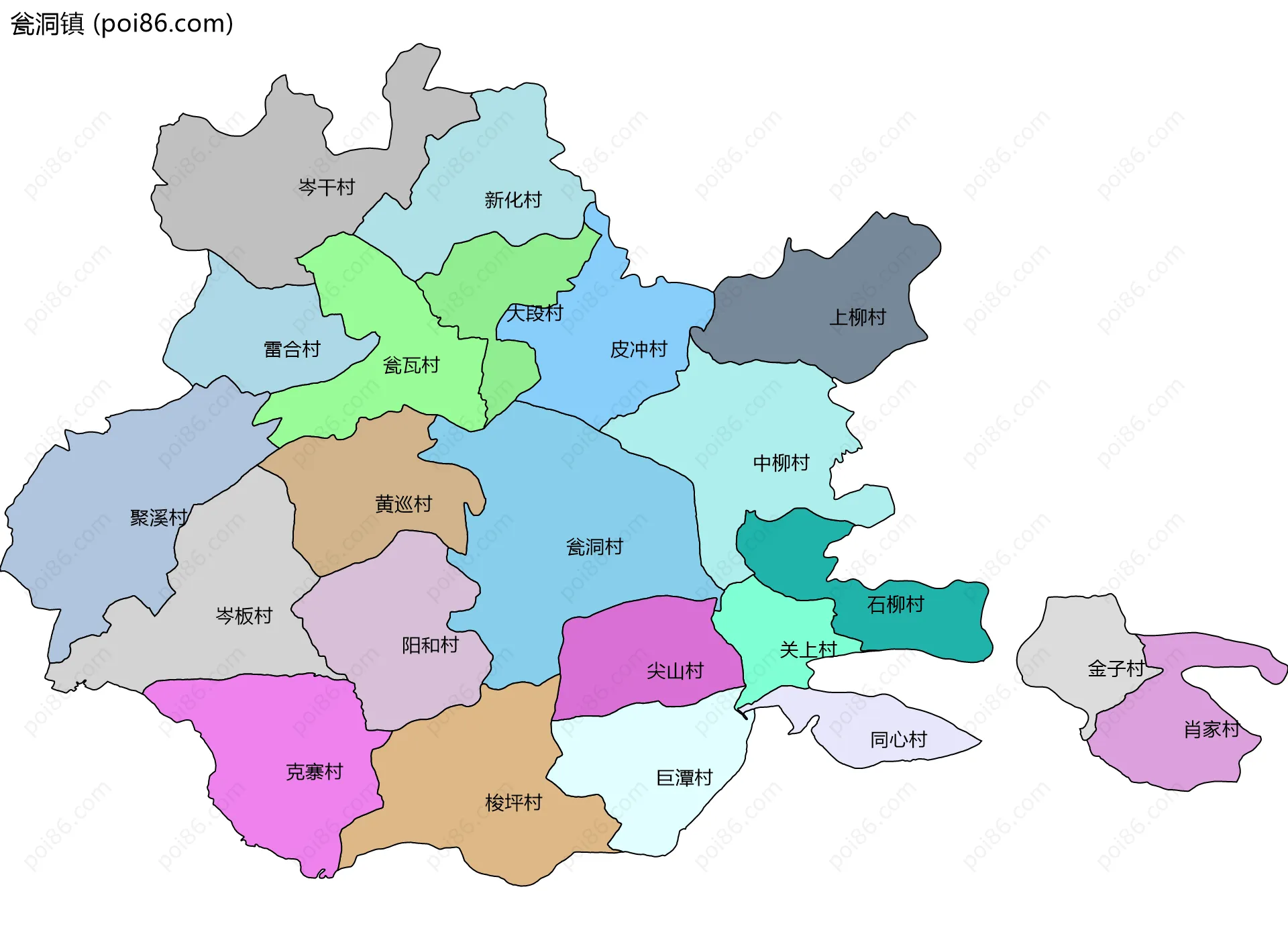瓮洞镇边界地图(五级行政区划)
