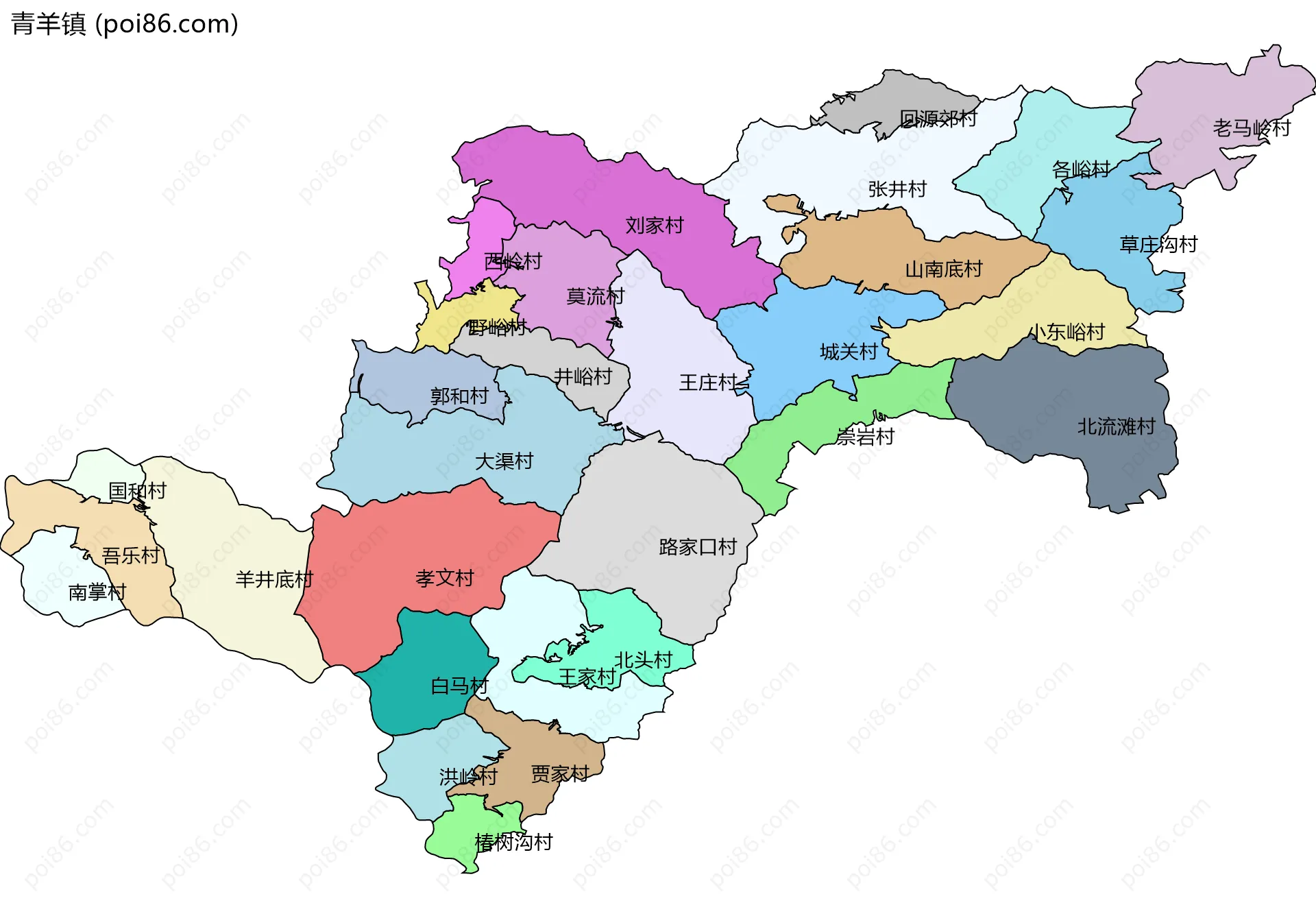 青羊镇边界地图(五级行政区划)