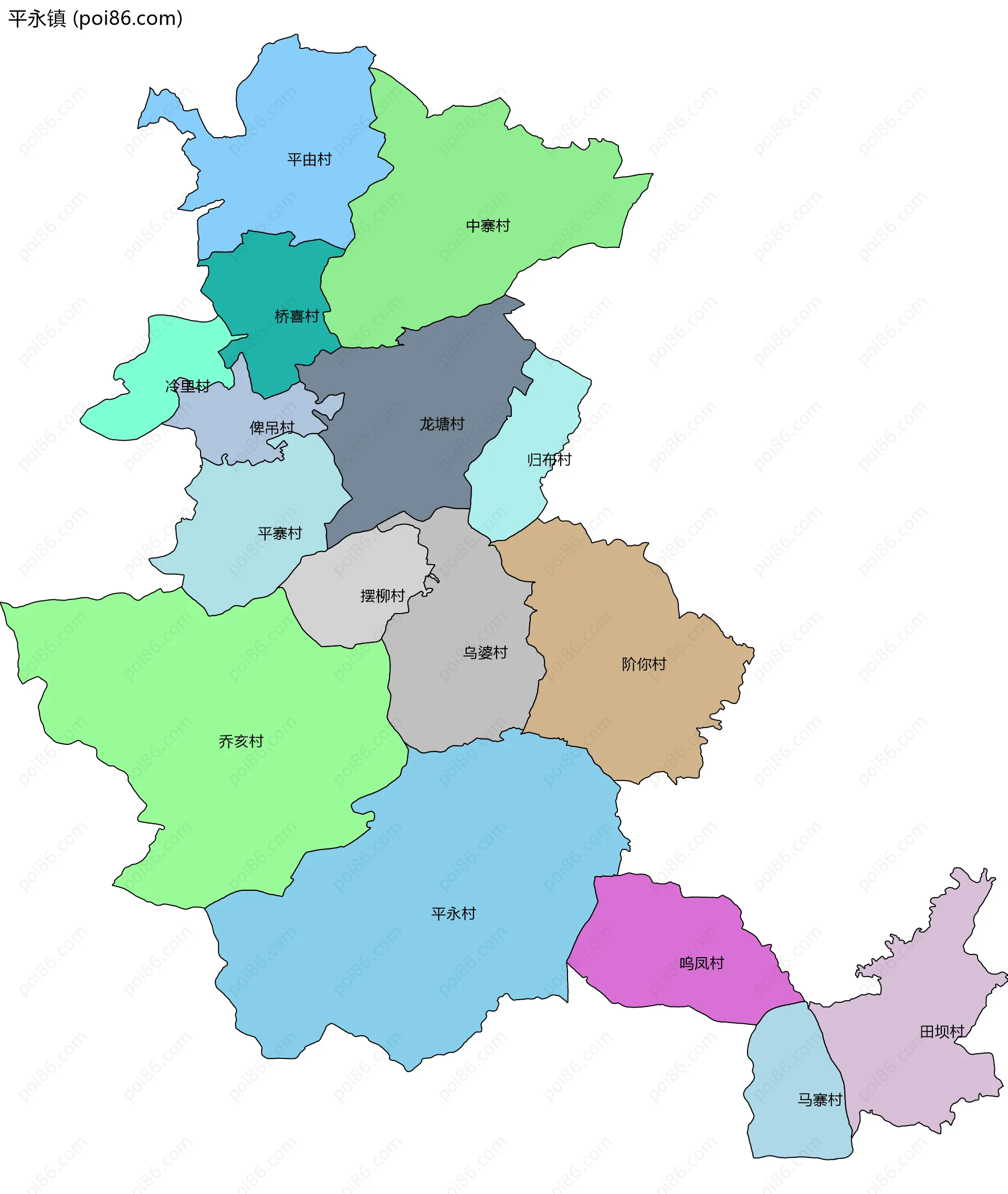 平永镇边界地图(五级行政区划)