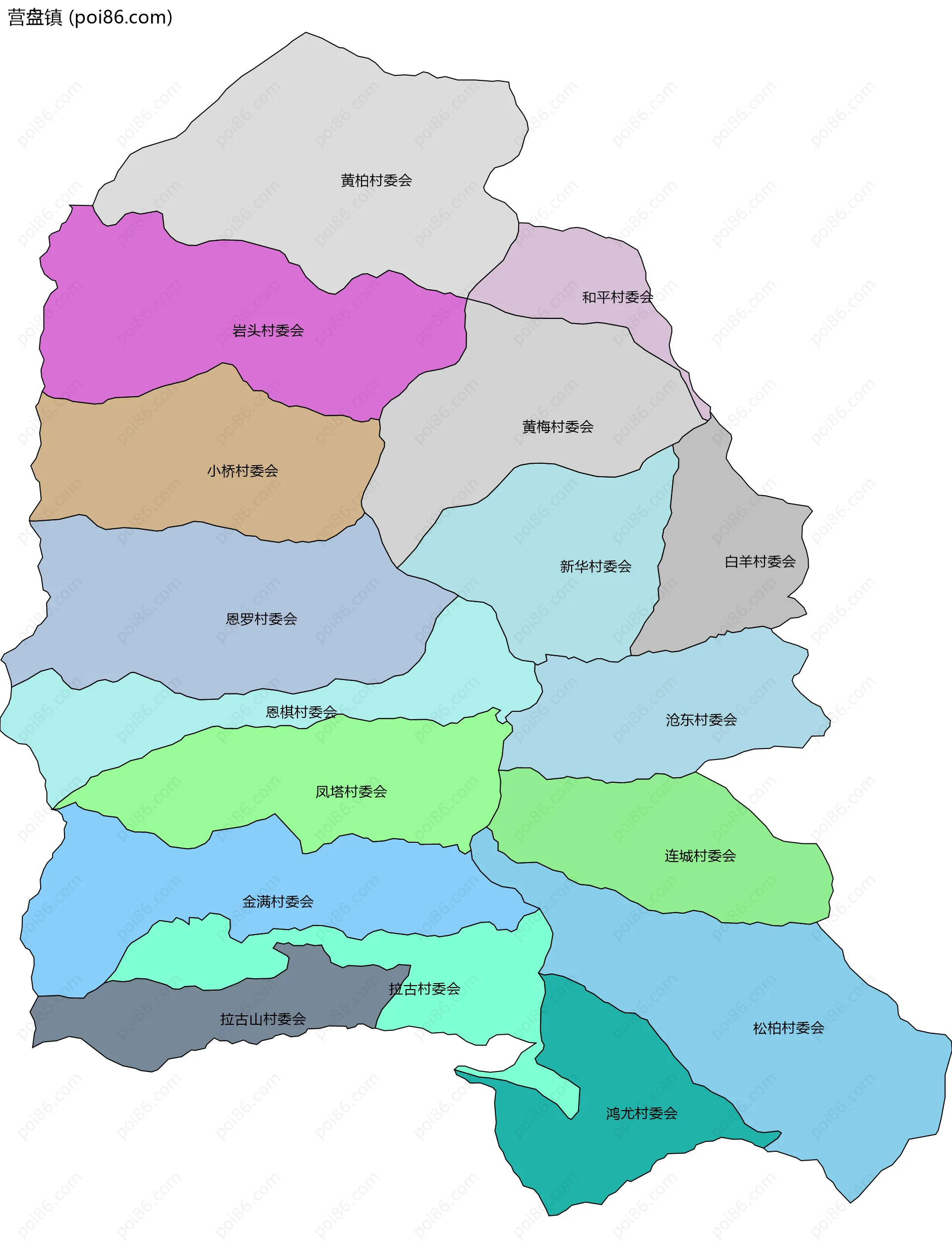 营盘镇边界地图(五级行政区划)