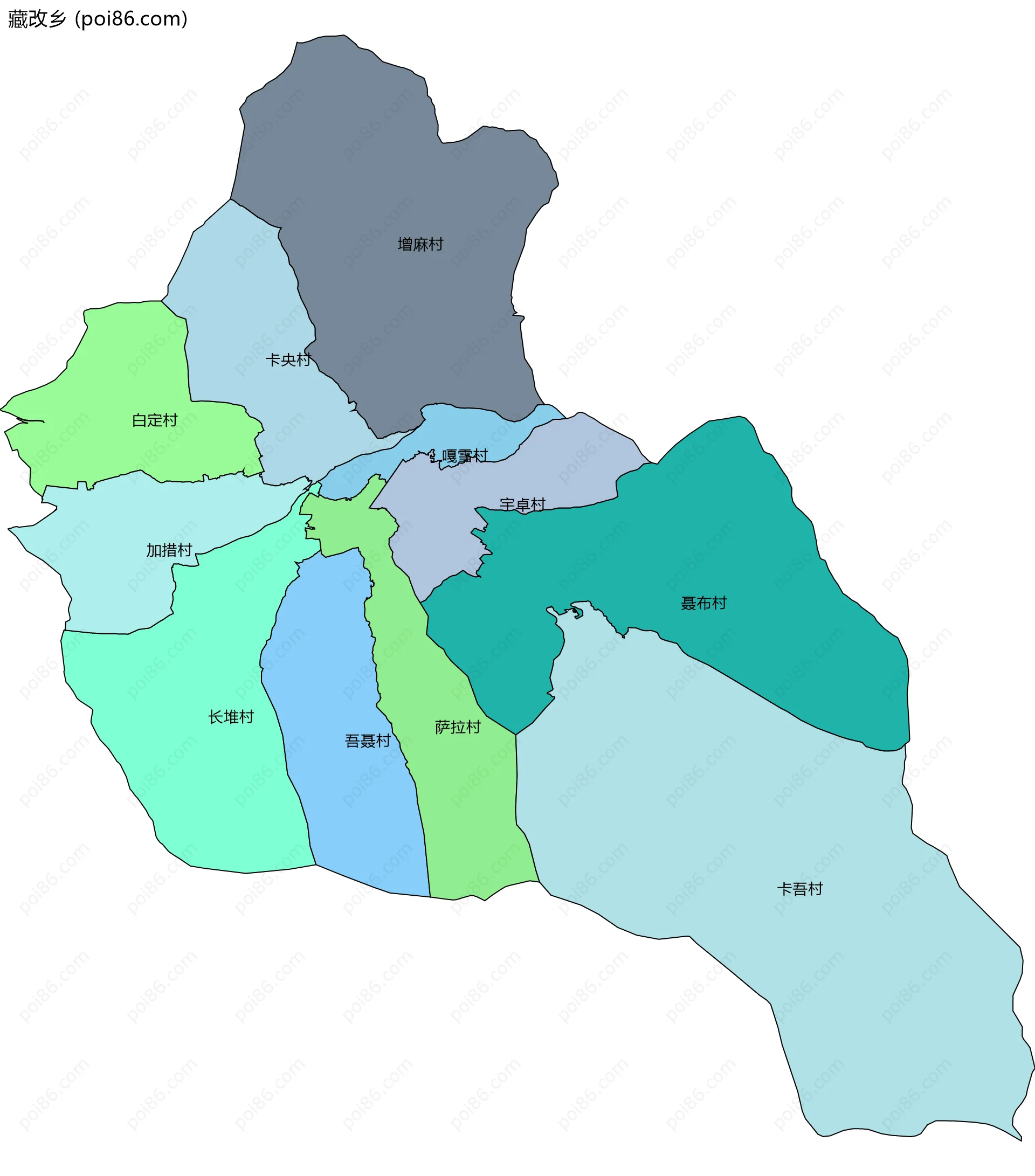 藏改乡边界地图(五级行政区划)